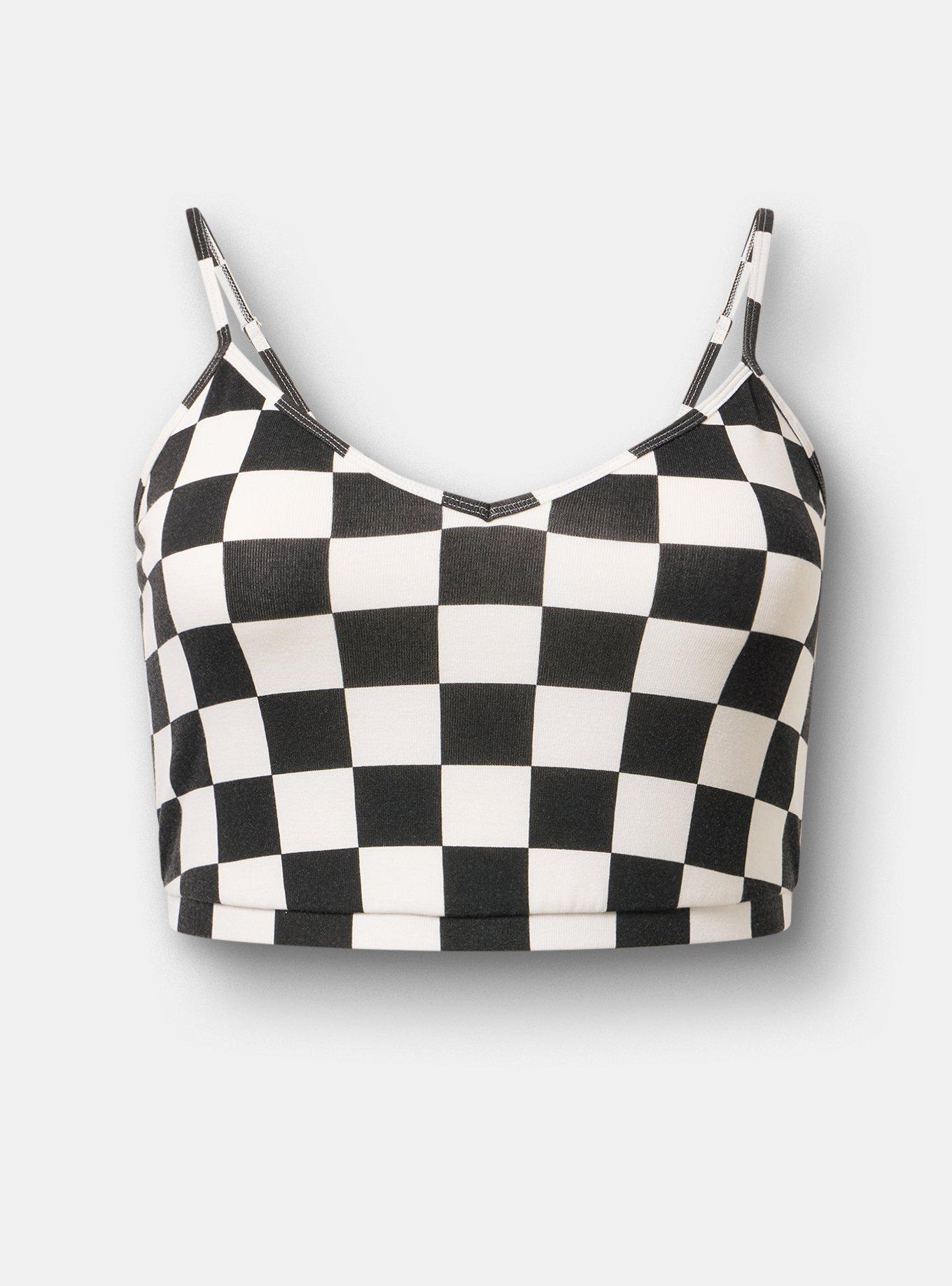 Terry Ultra Crop Lounge Cami, DISTRESS CHECK WHITE, flat