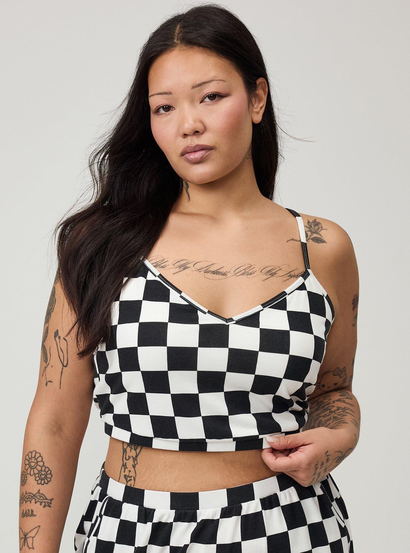 Terry Ultra Crop Lounge Cami, DISTRESS CHECK WHITE, hi-res