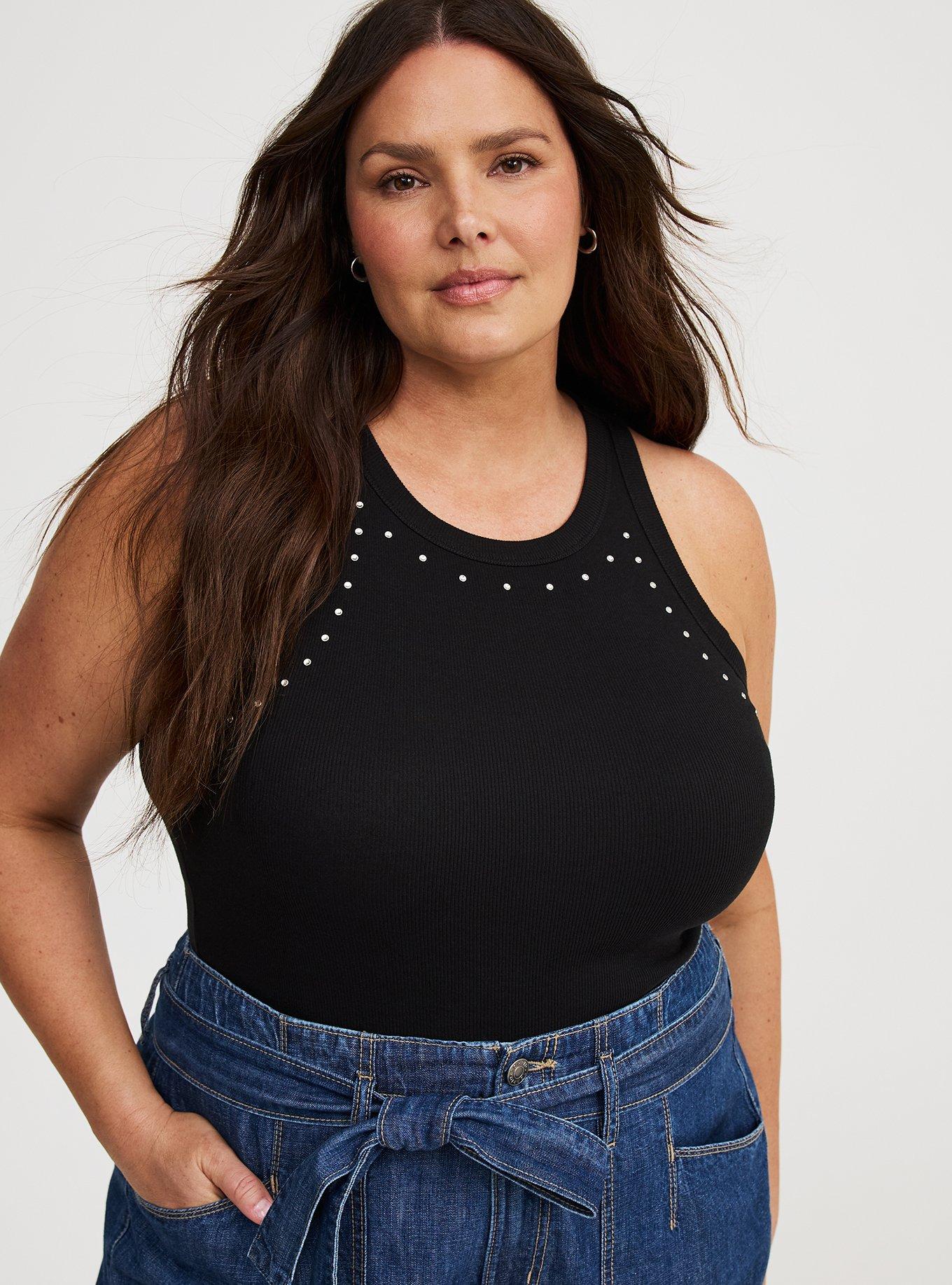 Embellished Rib High-Neck Tank
