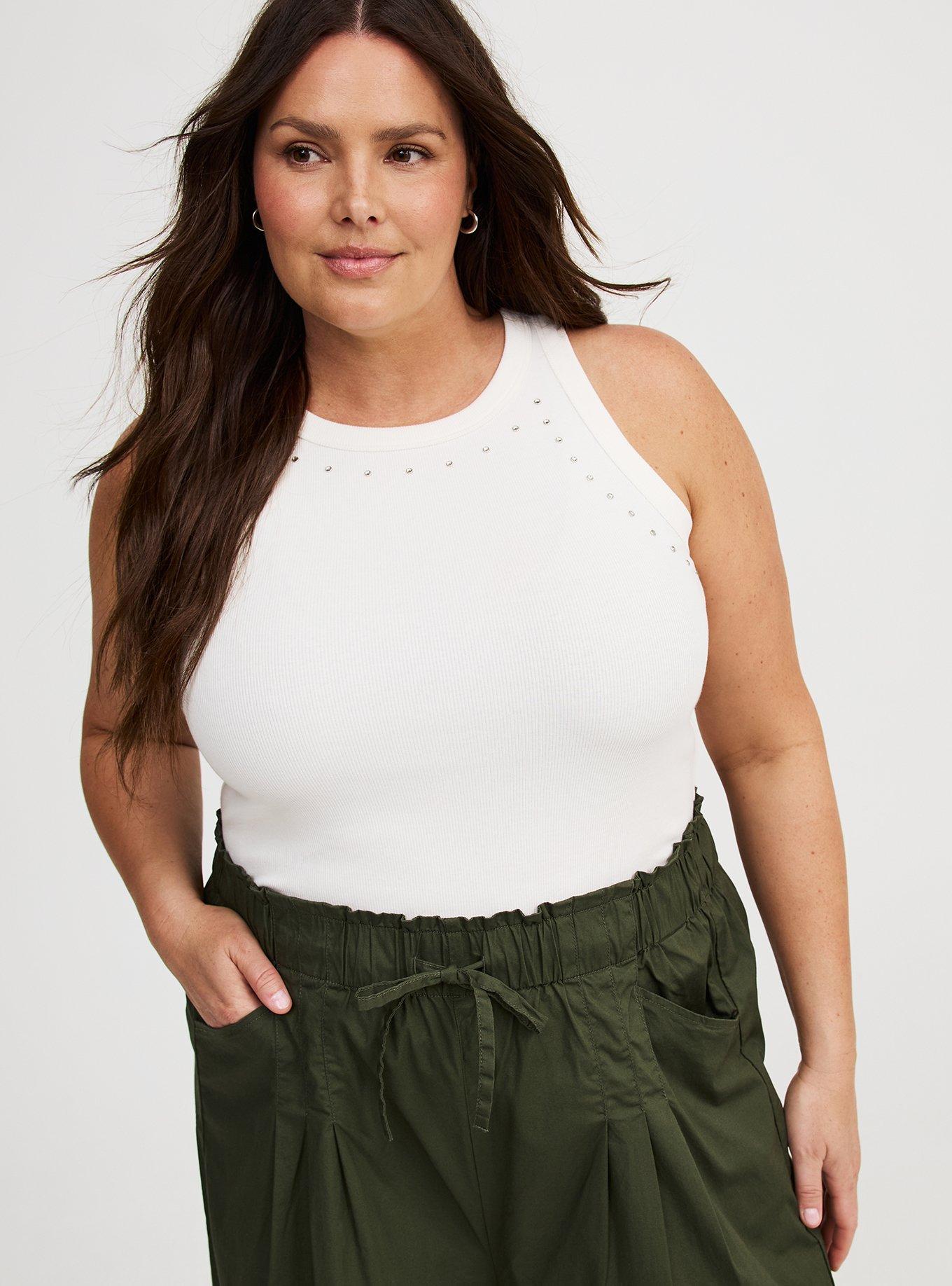 Embellished Rib High-Neck Tank