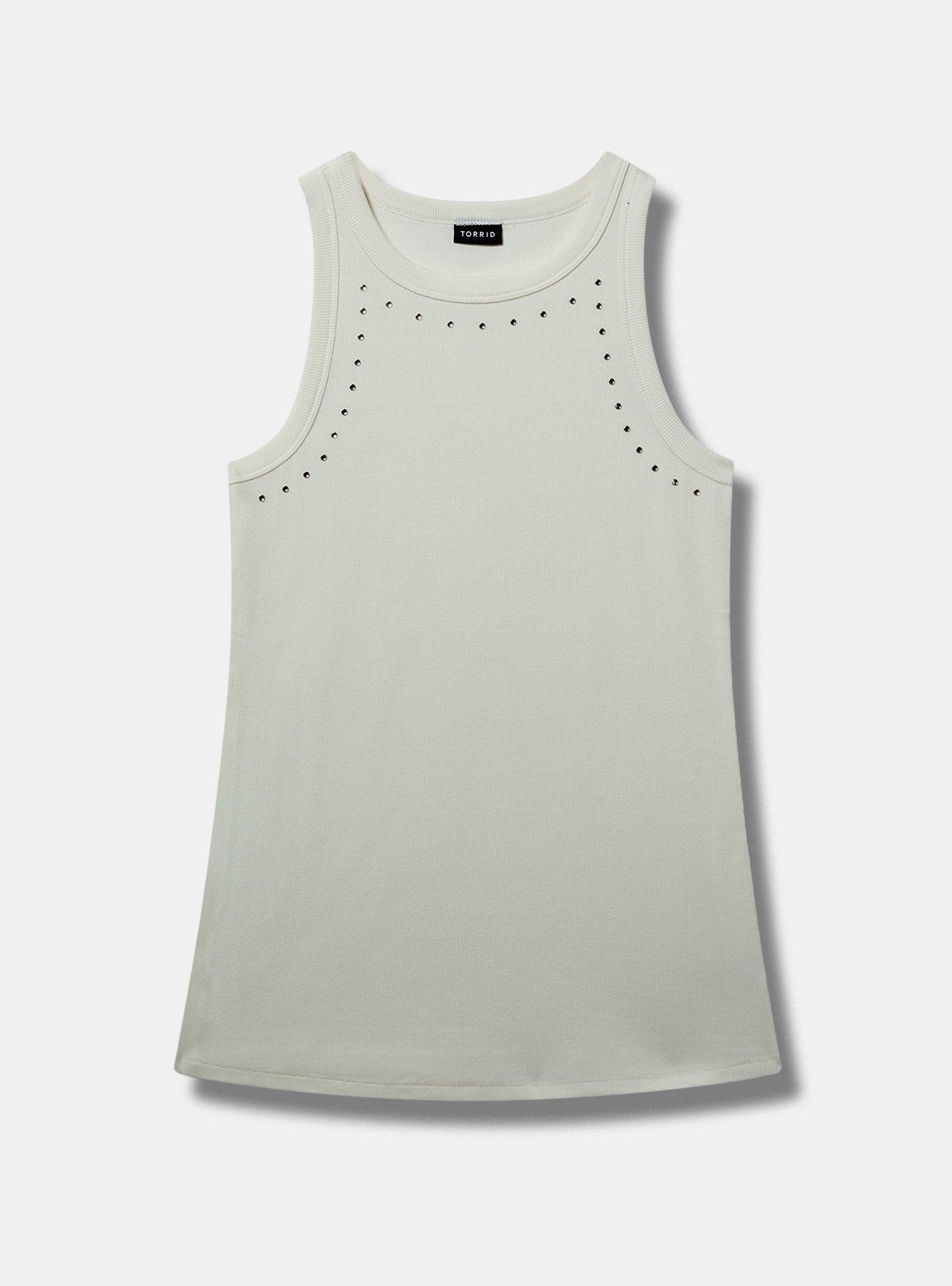 Embellished Rib High-Neck Tank