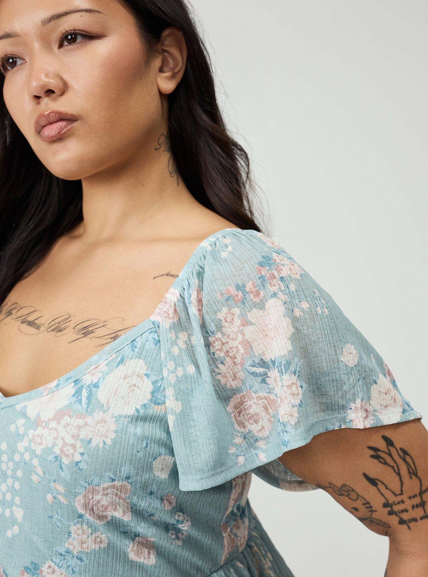 Flutter Sleeve Babydoll Top, WILD BOUQUET MINT, alternate