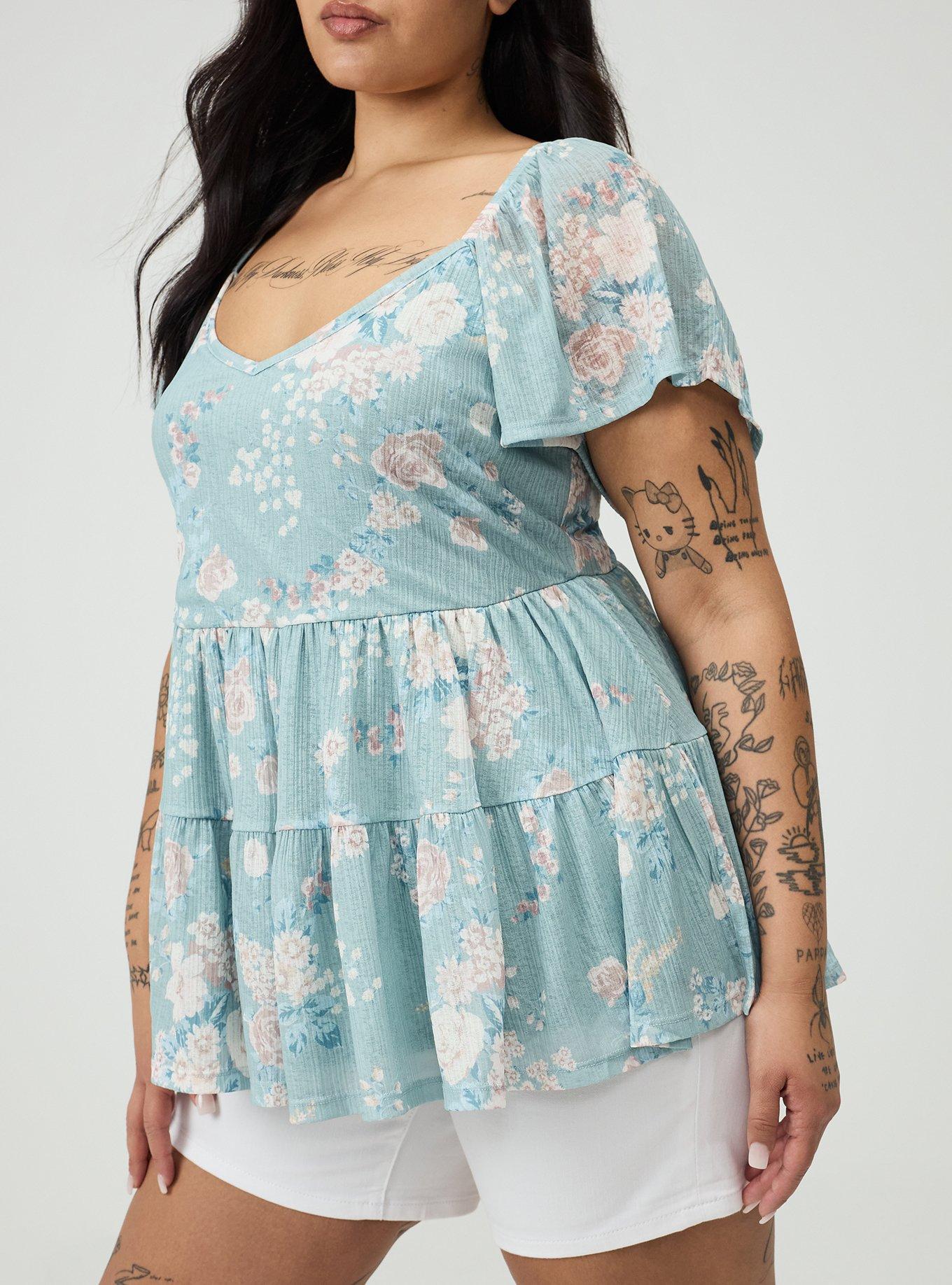 Flutter Sleeve Babydoll Top, WILD BOUQUET MINT, alternate
