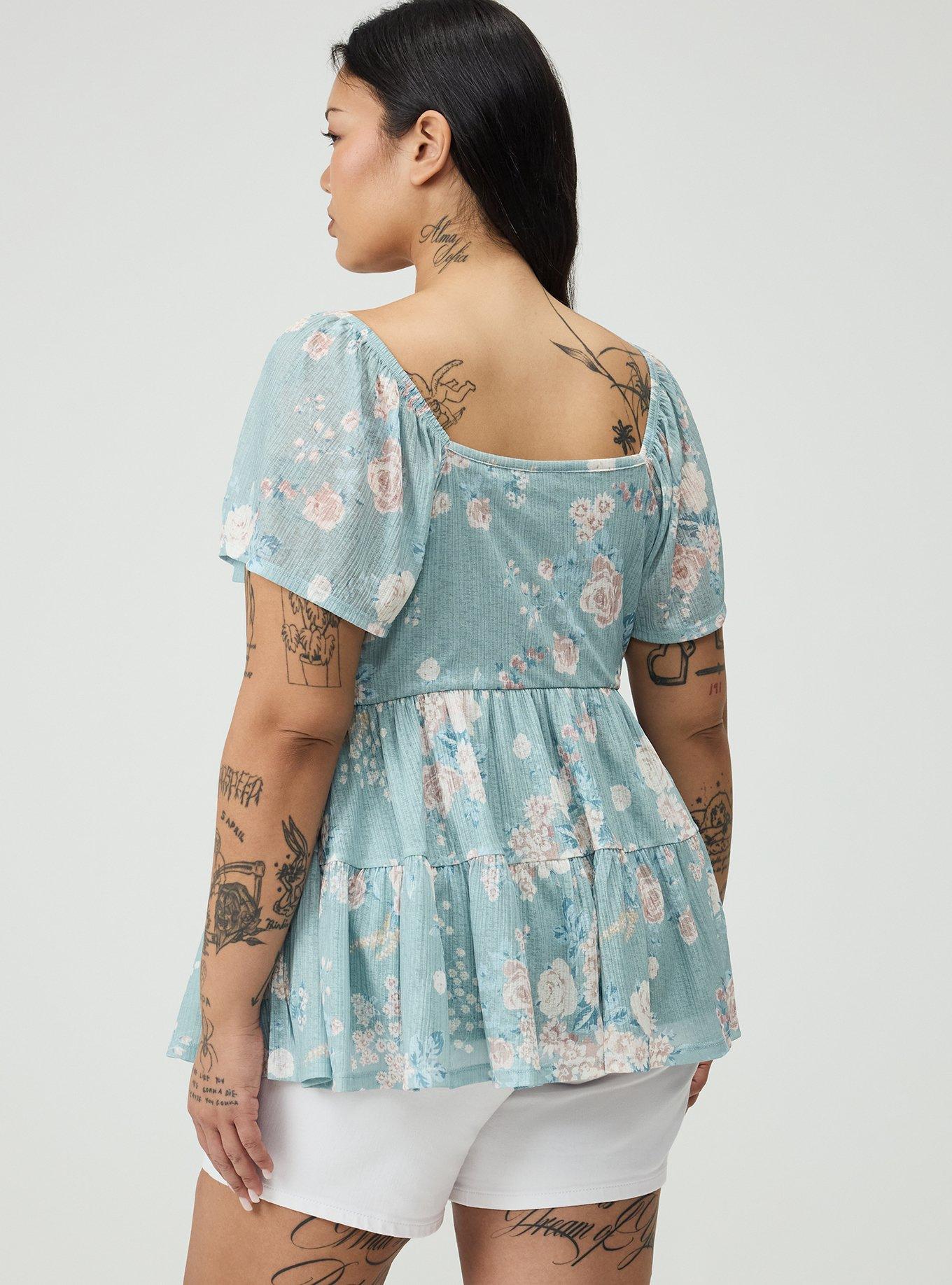 Flutter Sleeve Babydoll Top, WILD BOUQUET MINT, alternate