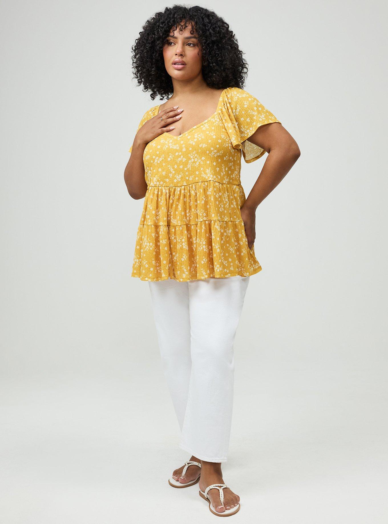 Flutter Sleeve Babydoll Top, CLASSIC DITSY FLORAL YELLOW, alternate