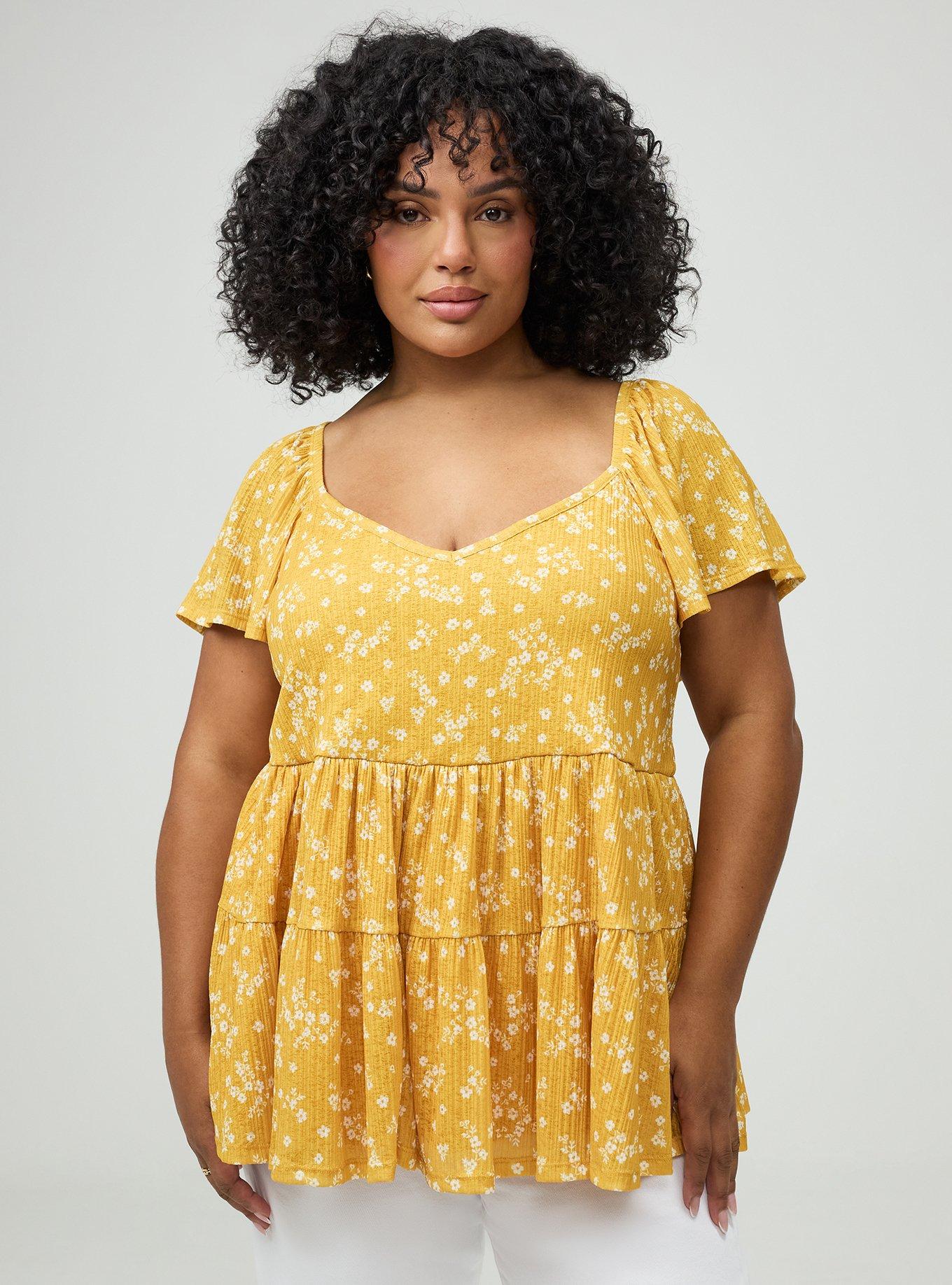 Flutter Sleeve Babydoll Top, CLASSIC DITSY FLORAL YELLOW, hi-res