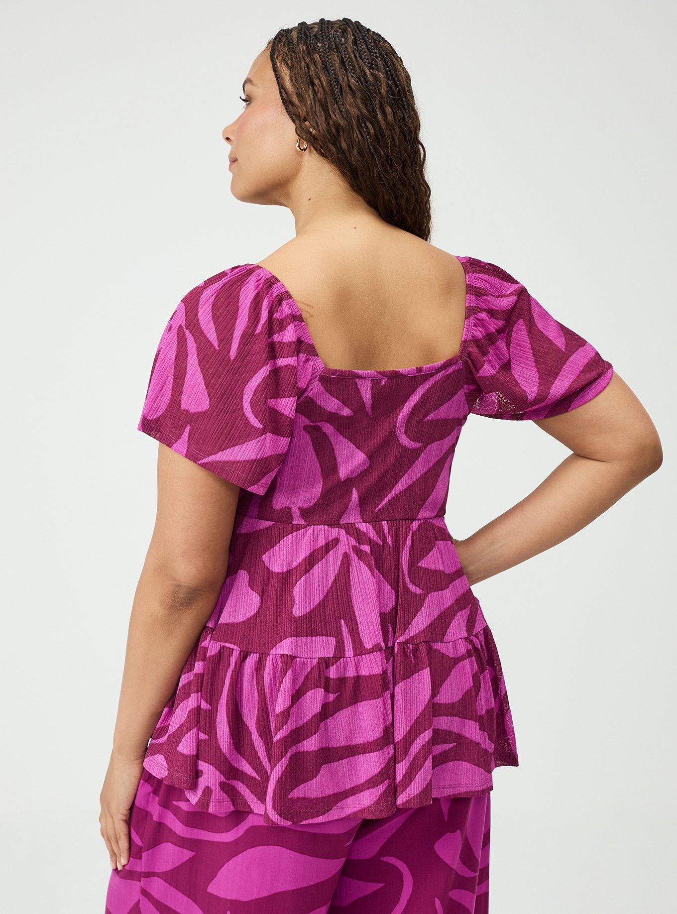 Flutter Sleeve Babydoll Top, JOLLY GEO PURPLE, alternate