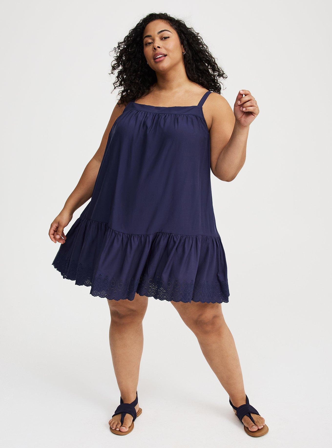 Mini Drop-Waist Scallop-Hem Dress