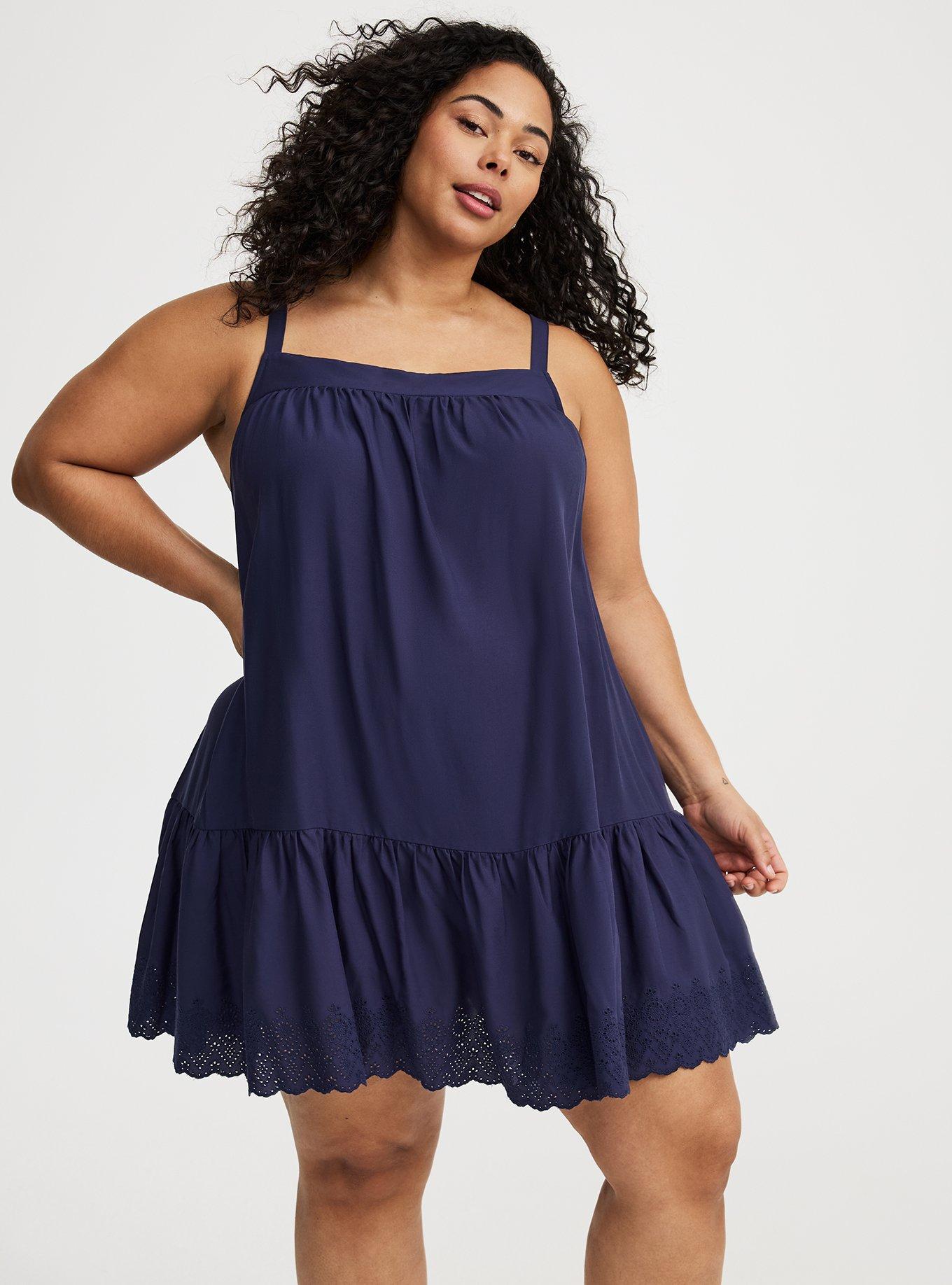 Mini Drop-Waist Scallop-Hem Dress