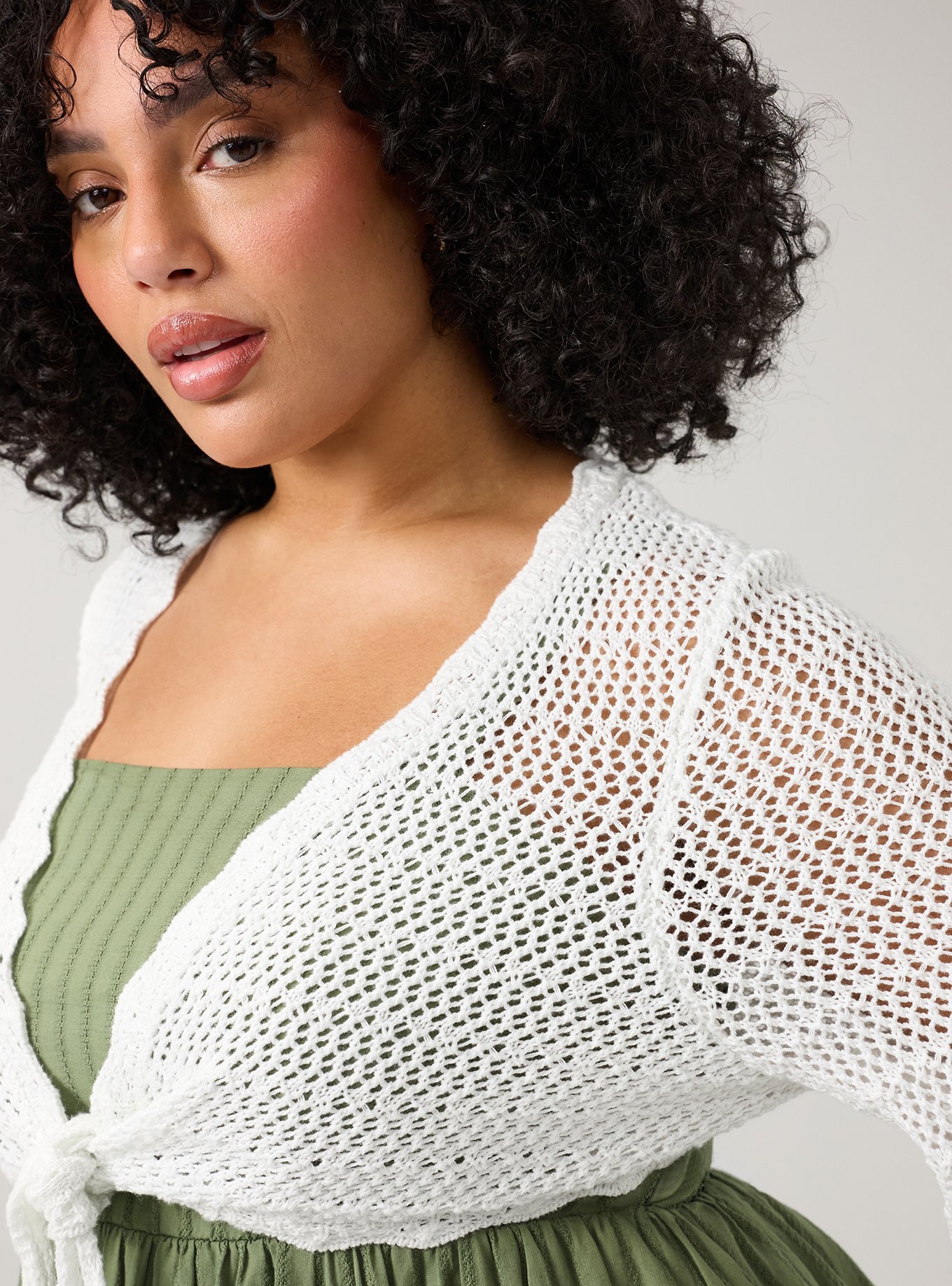 Plus Size - Open Stitch Tie Front Shrug - Torrid
