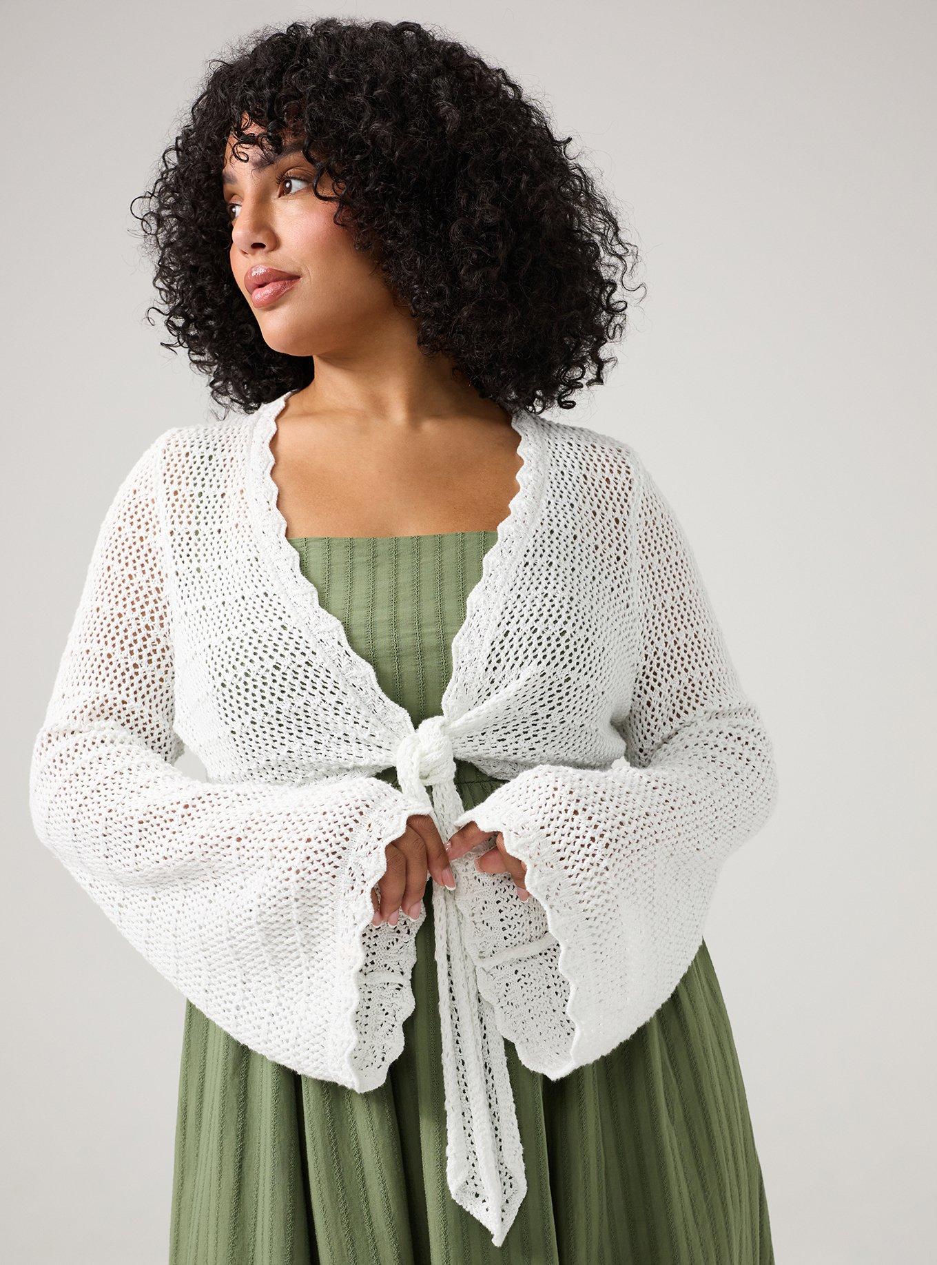 Plus Size - Open Stitch Tie Front Shrug - Torrid