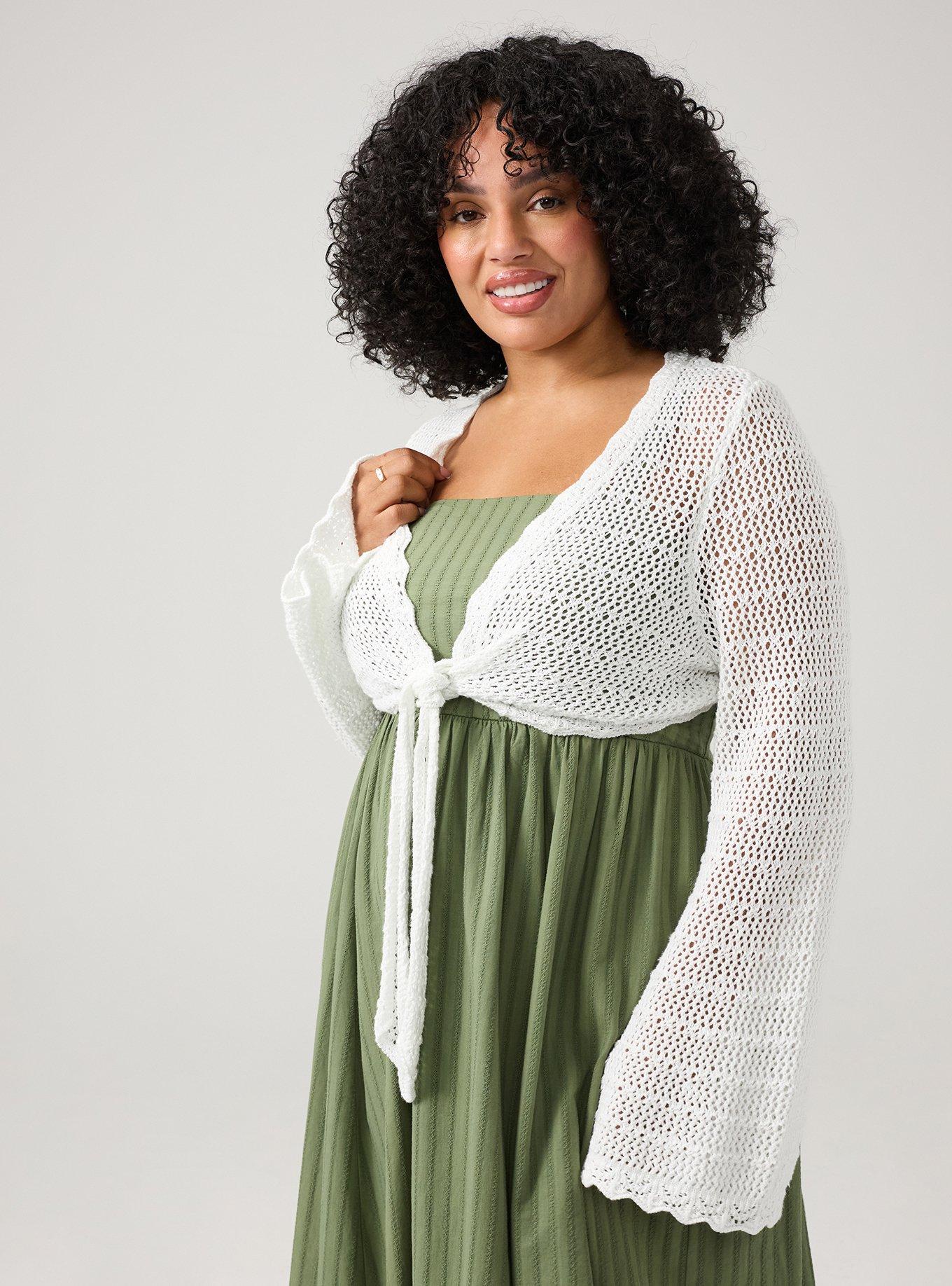 Open Stitch Tie Front Shrug, BLANC DE BLANC, hi-res