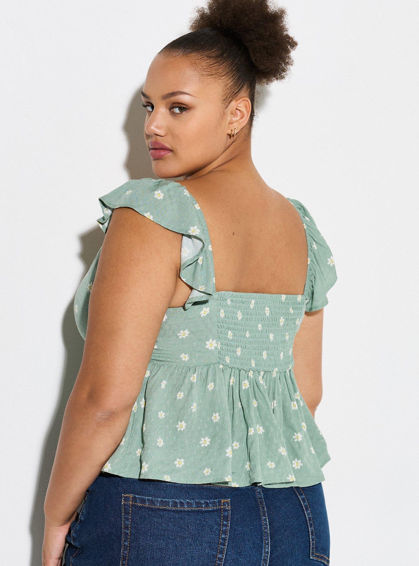 LoveSick Cinch Front Babydoll Top, DIZZY DAISY GREEN BAY, alternate