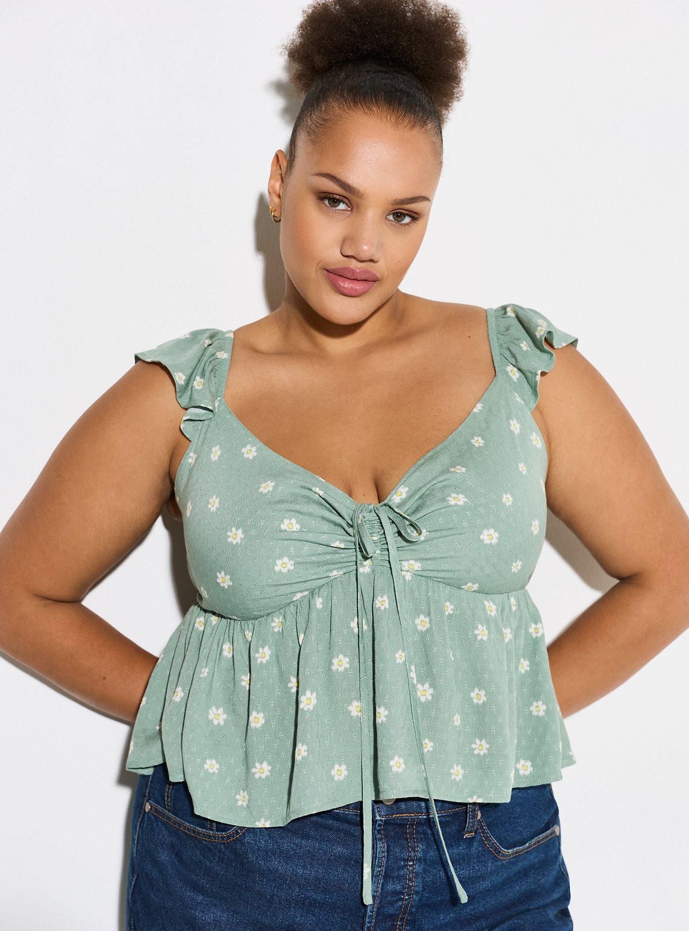 LoveSick Cinch Front Babydoll Top, DIZZY DAISY GREEN BAY, alternate