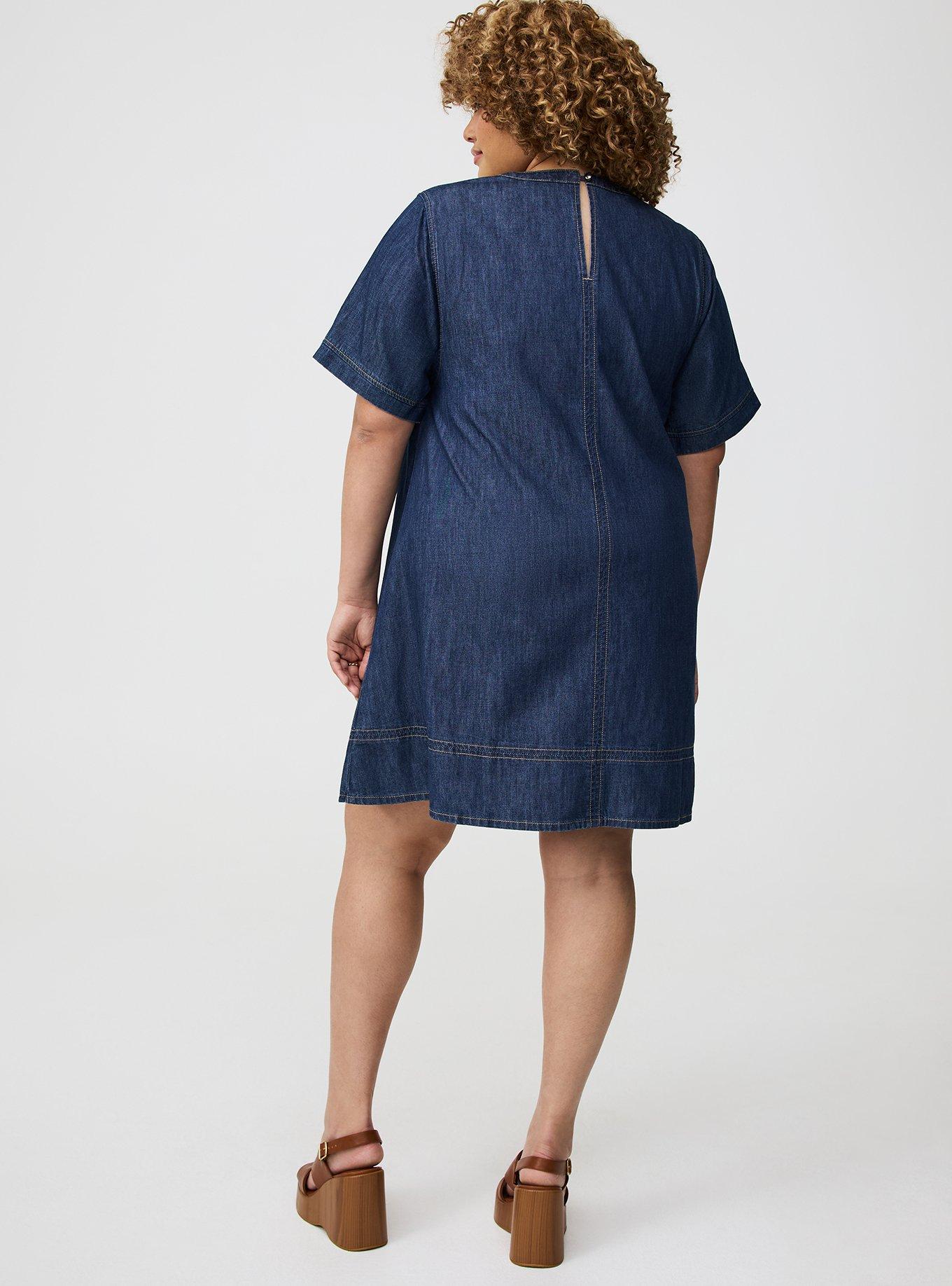 Mini Crew-Neck Denim Dress