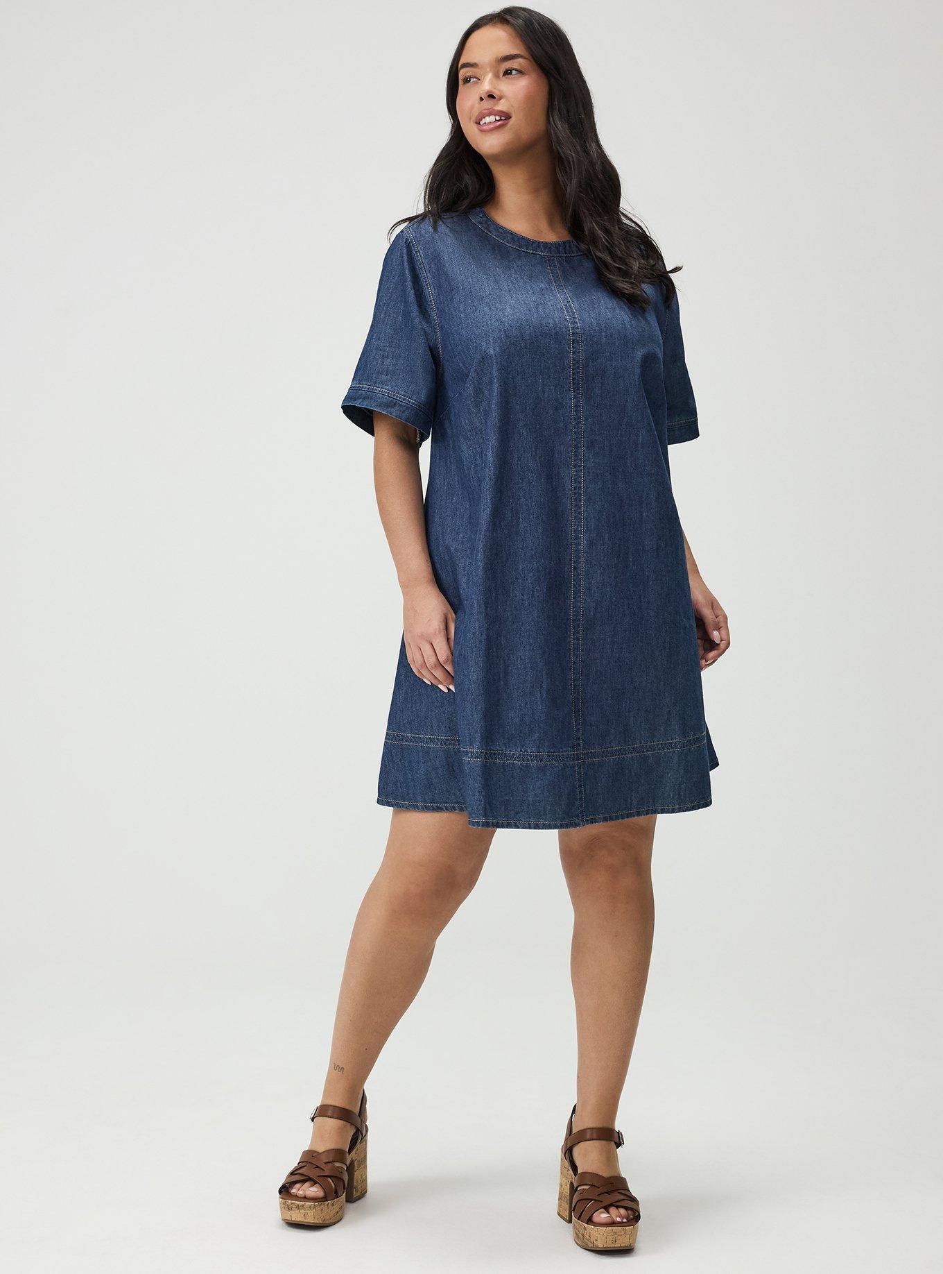 high neck denim dress SOLY HUX Women's Plus Size Scoop Sleeveless A Line Flowy Mini Jean Dresses Plain Blue Large Plus at Amazon Women's Clothing store Step out in effortless cool Denim Long Sleeve Dress w/Front