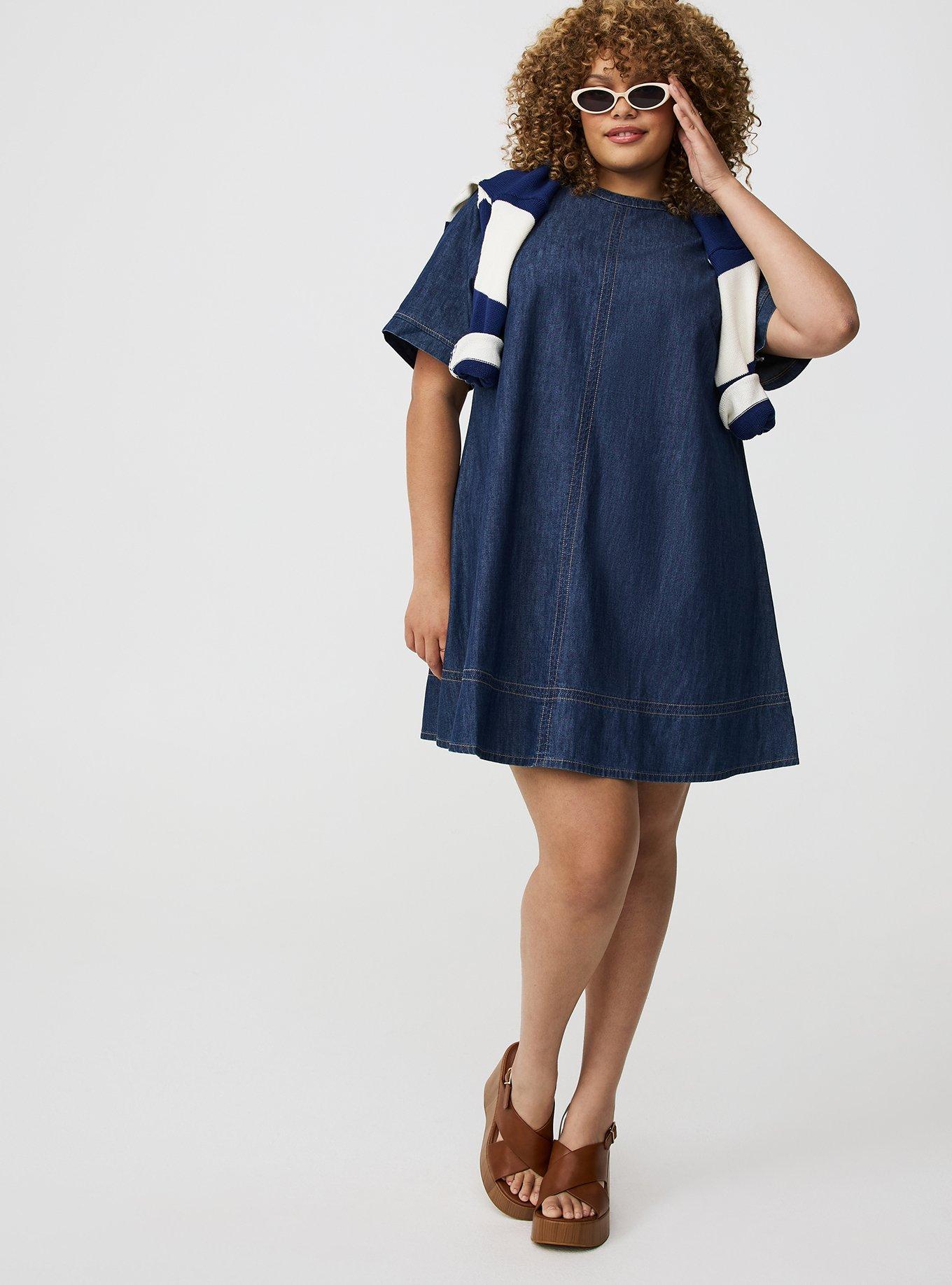 Mini Crew-Neck Denim Dress