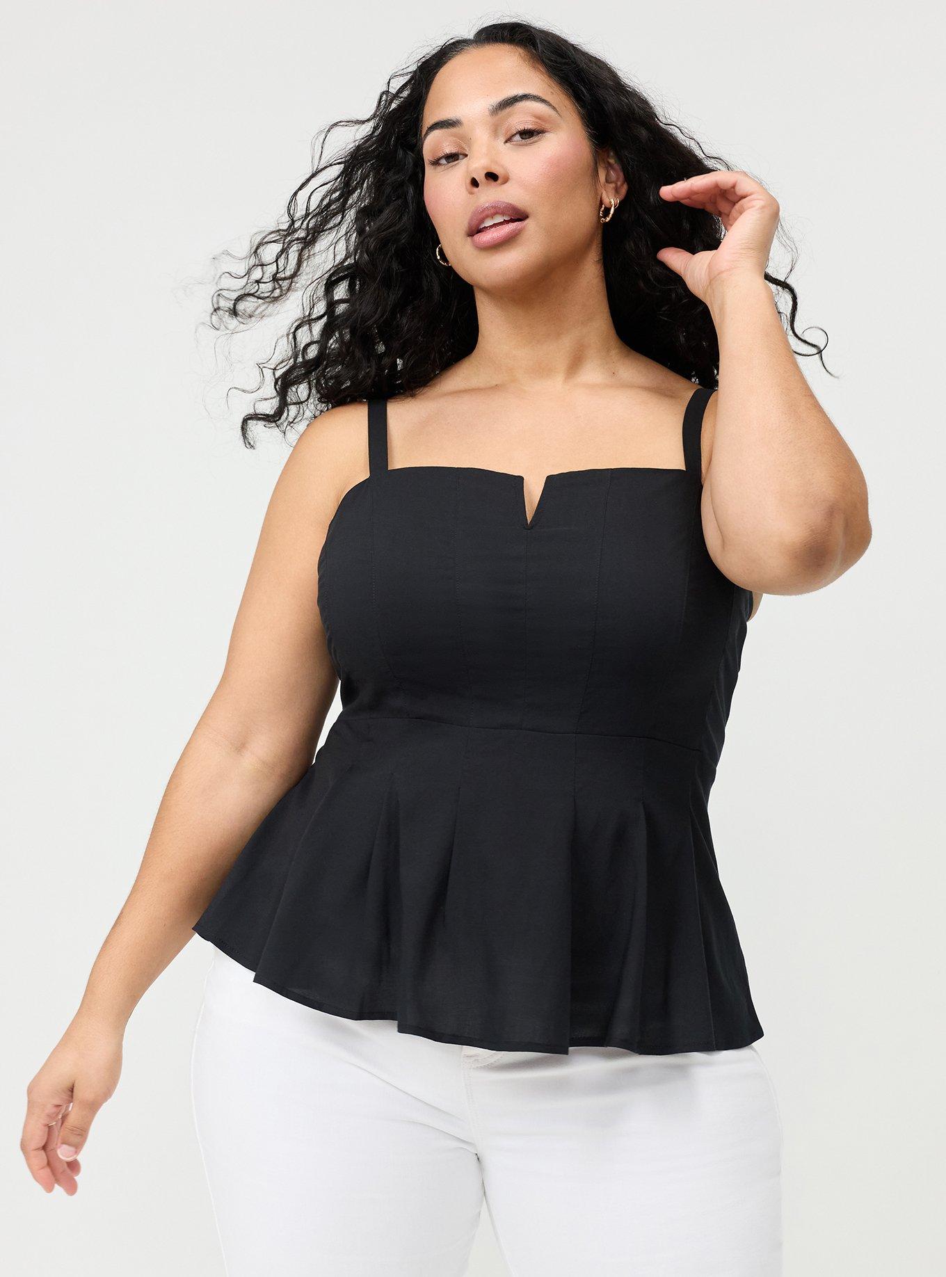 Peplum Challis Cami, DEEP BLACK, hi-res