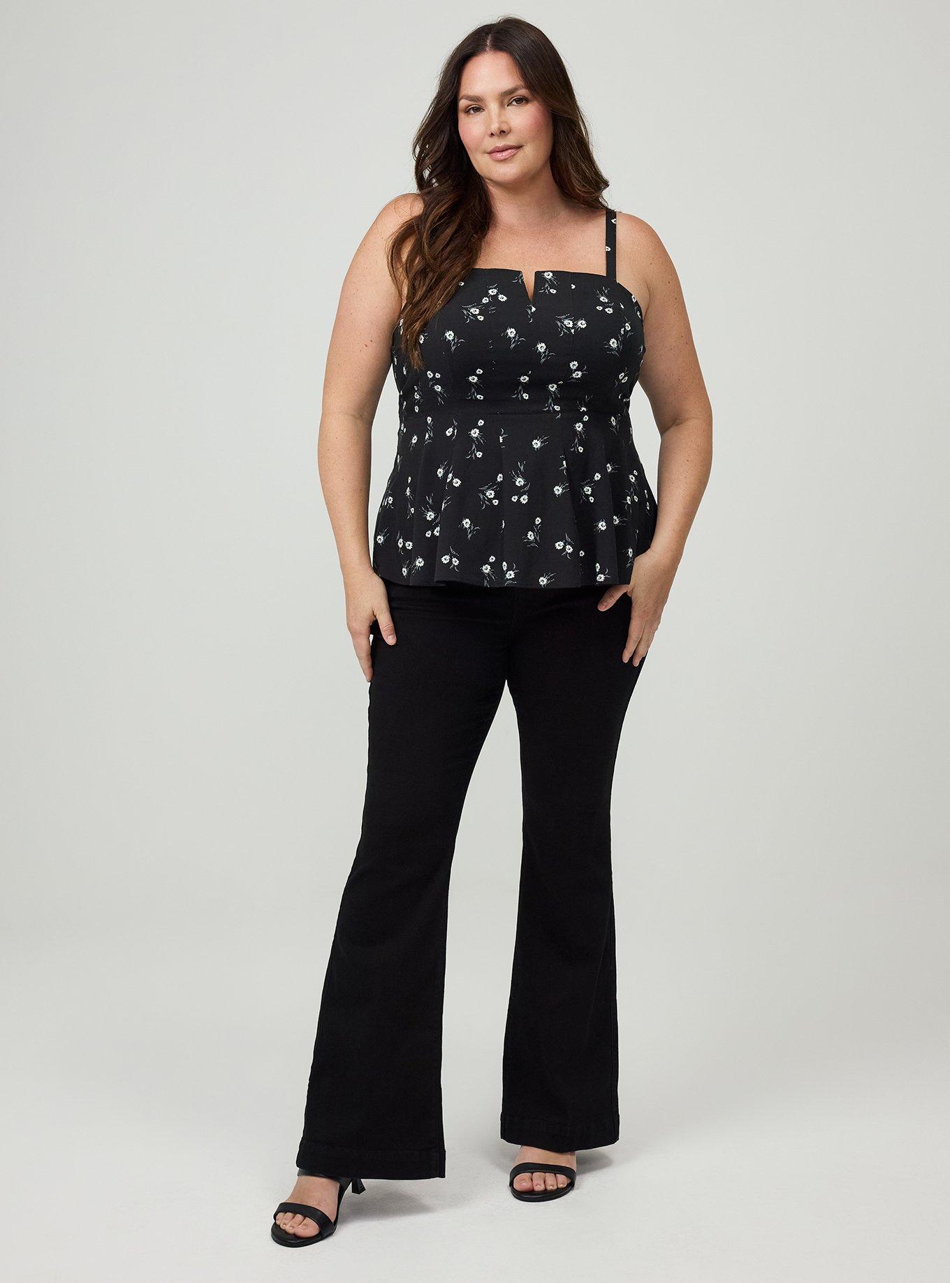 Peplum Challis Cami, WHEAT GRASS FLORAL BLACK, alternate