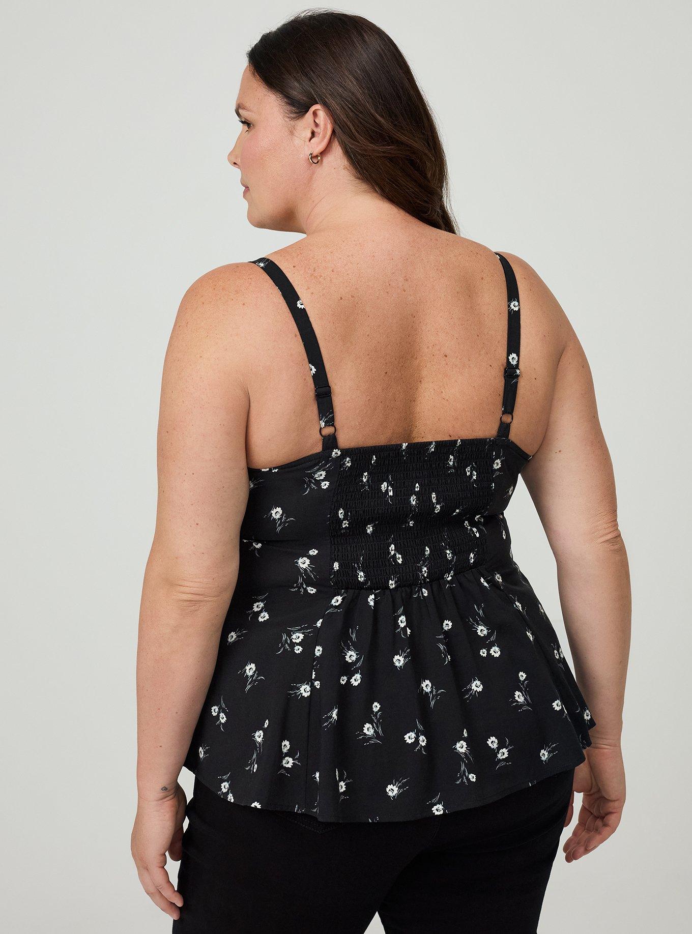 Peplum Challis Cami, WHEAT GRASS FLORAL BLACK, alternate