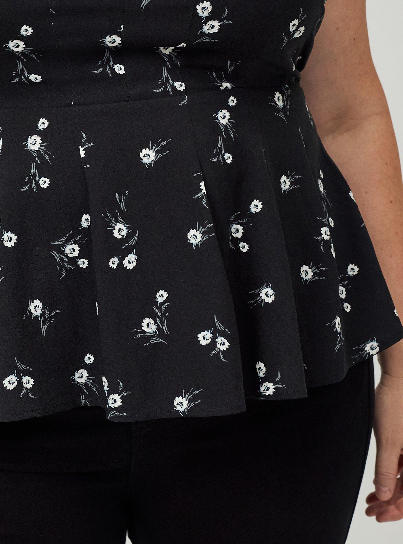 Peplum Challis Cami, WHEAT GRASS FLORAL BLACK, alternate