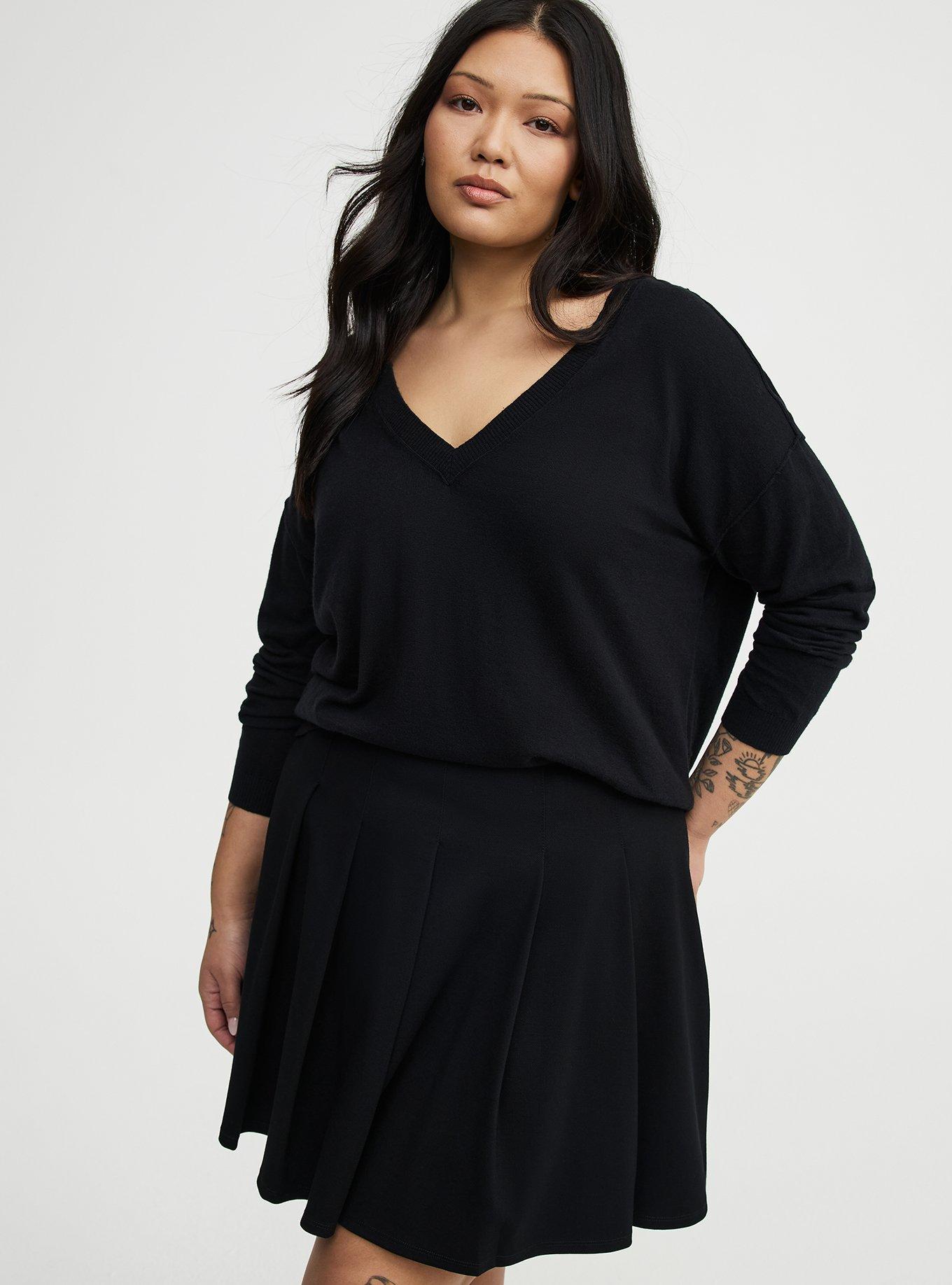 V-Neck Pullover Sweater, DEEP BLACK, alternate