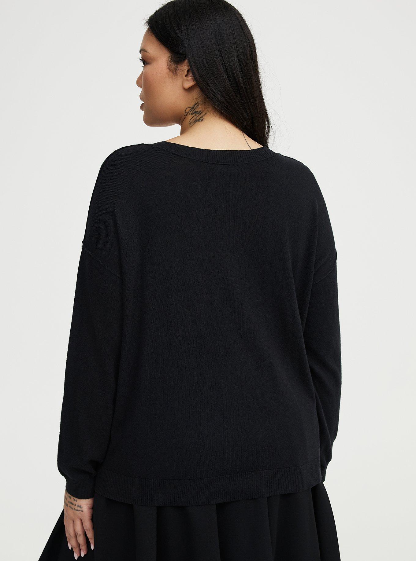 V-Neck Pullover Sweater, DEEP BLACK, alternate