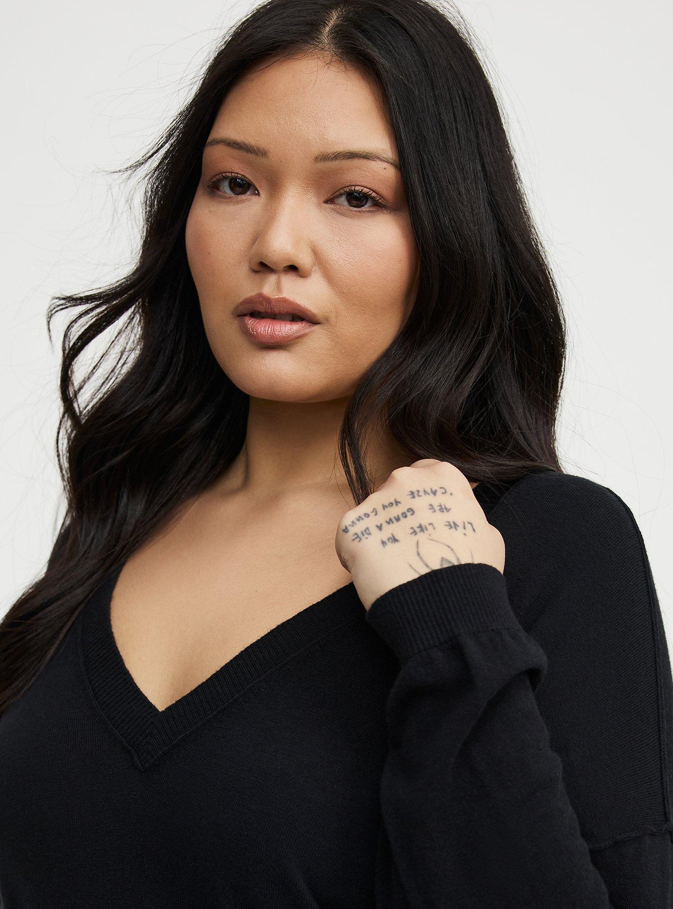 V-Neck Pullover Sweater, DEEP BLACK, alternate