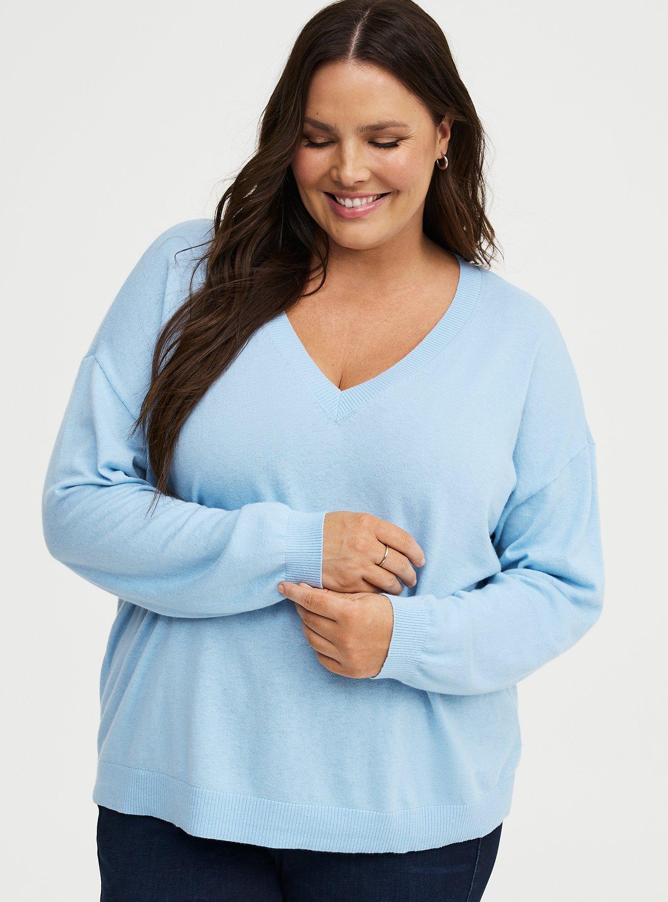 V-Neck Pullover Sweater, CERULEAN, alternate