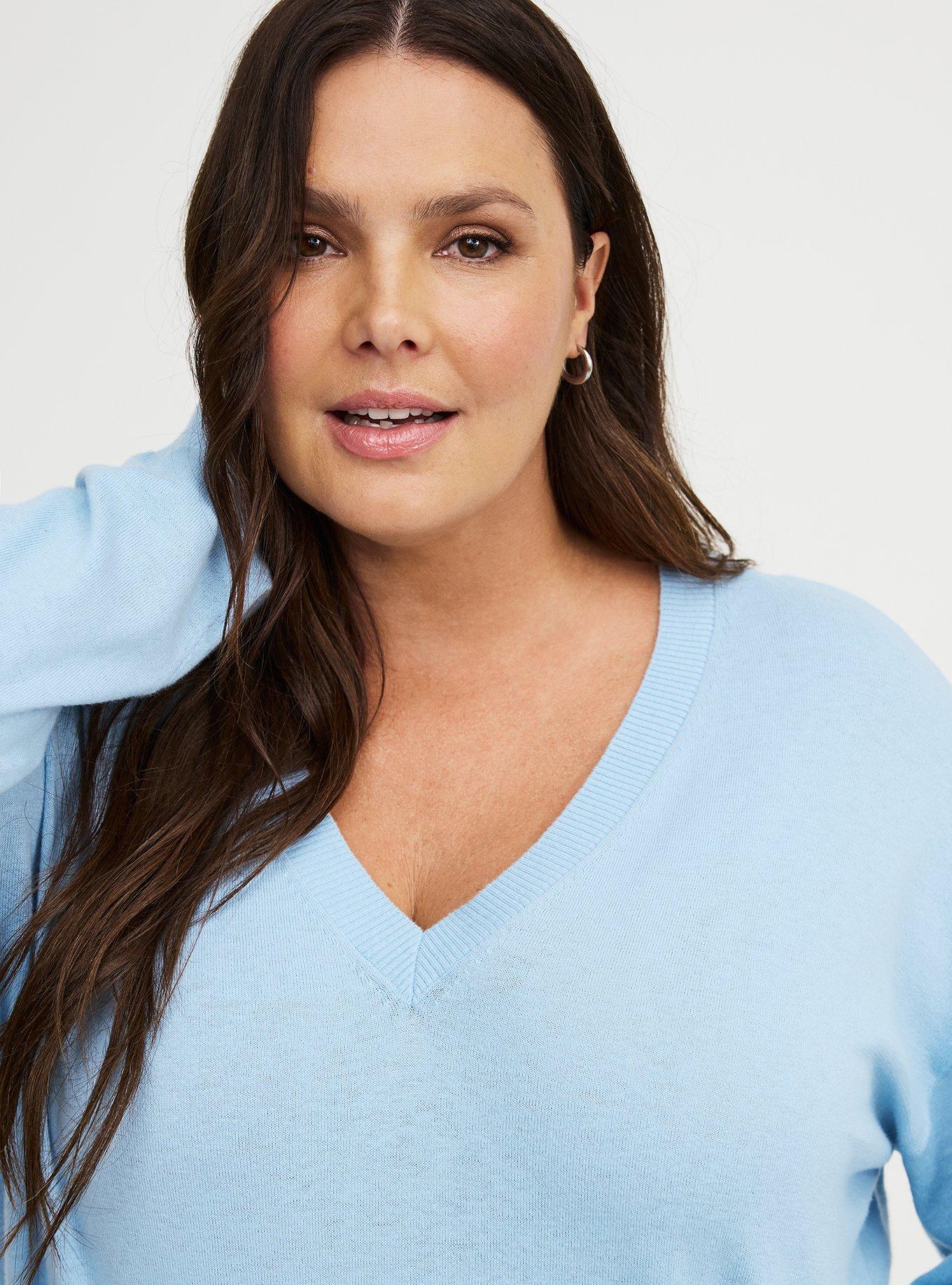 V-Neck Pullover Sweater, CERULEAN, alternate