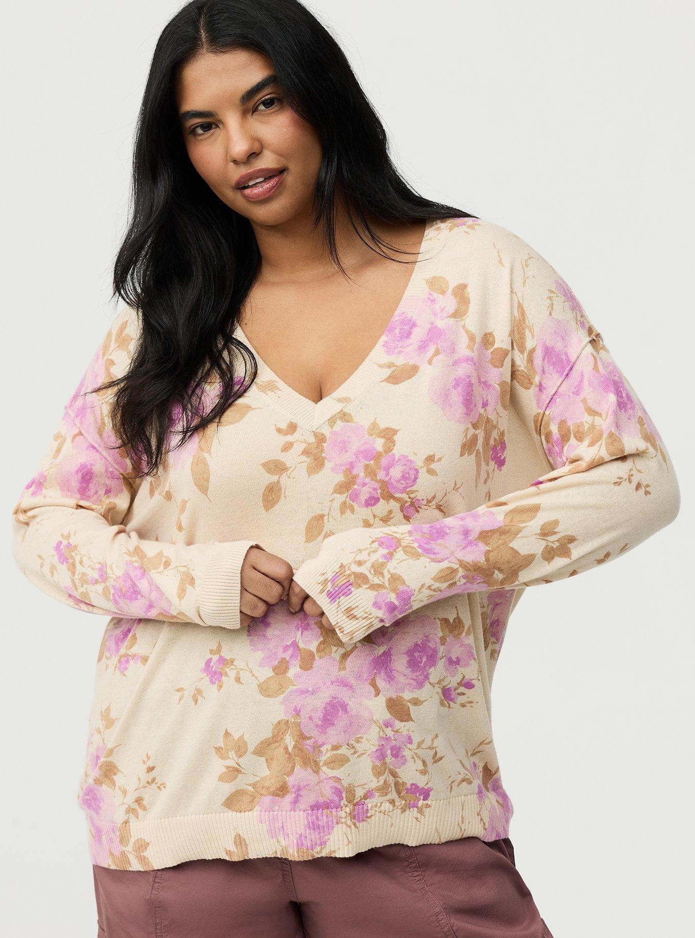 V-Neck Pullover Sweater, REGINA FLORAL IVORY, alternate