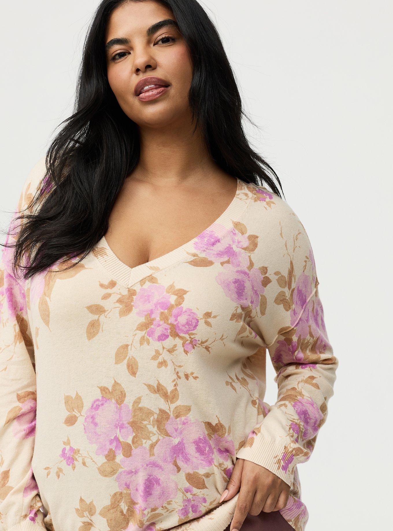 V-Neck Pullover Sweater, REGINA FLORAL IVORY, alternate