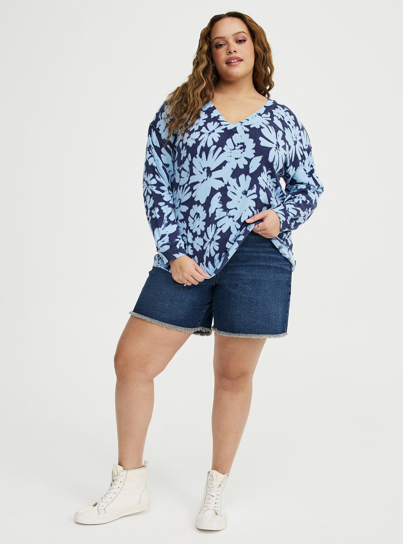 V-Neck Pullover Sweater, AVERY DAISIES FLORAL BLUE, alternate