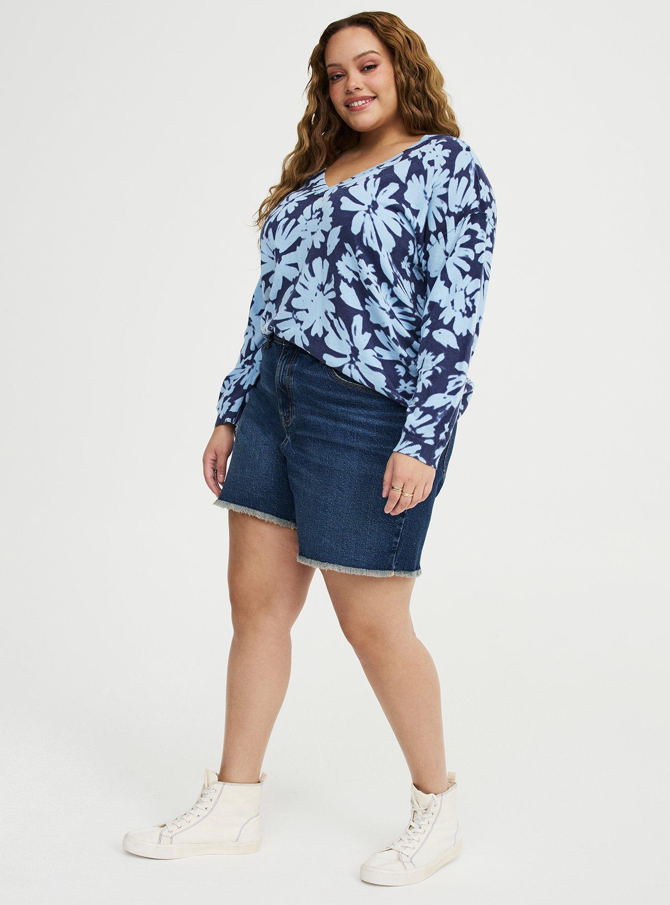 V-Neck Pullover Sweater, AVERY DAISIES FLORAL BLUE, alternate