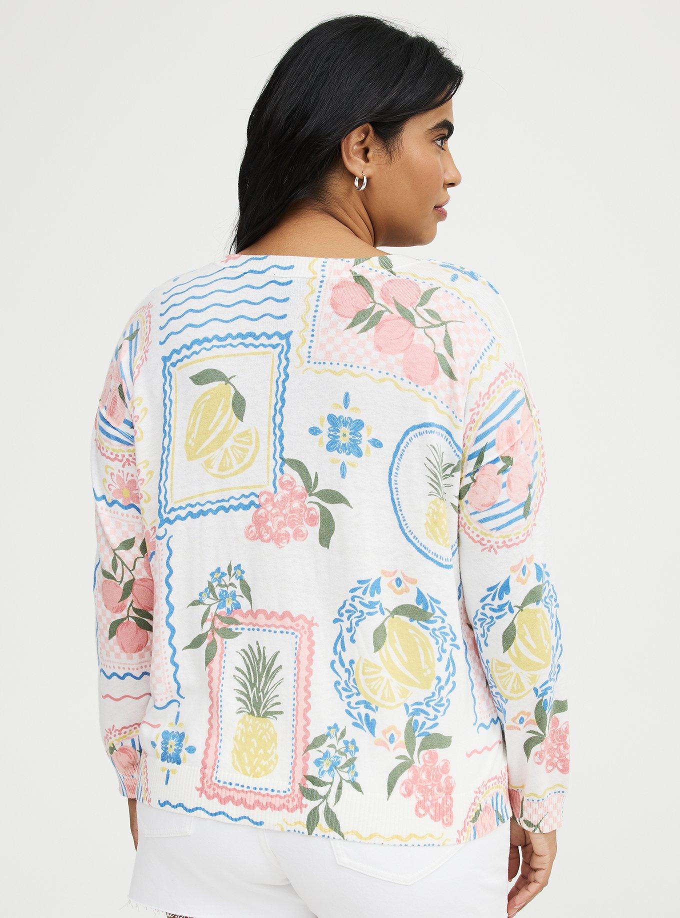 V-Neck Pullover Sweater, FRUIT STAMPS MULTI, alternate