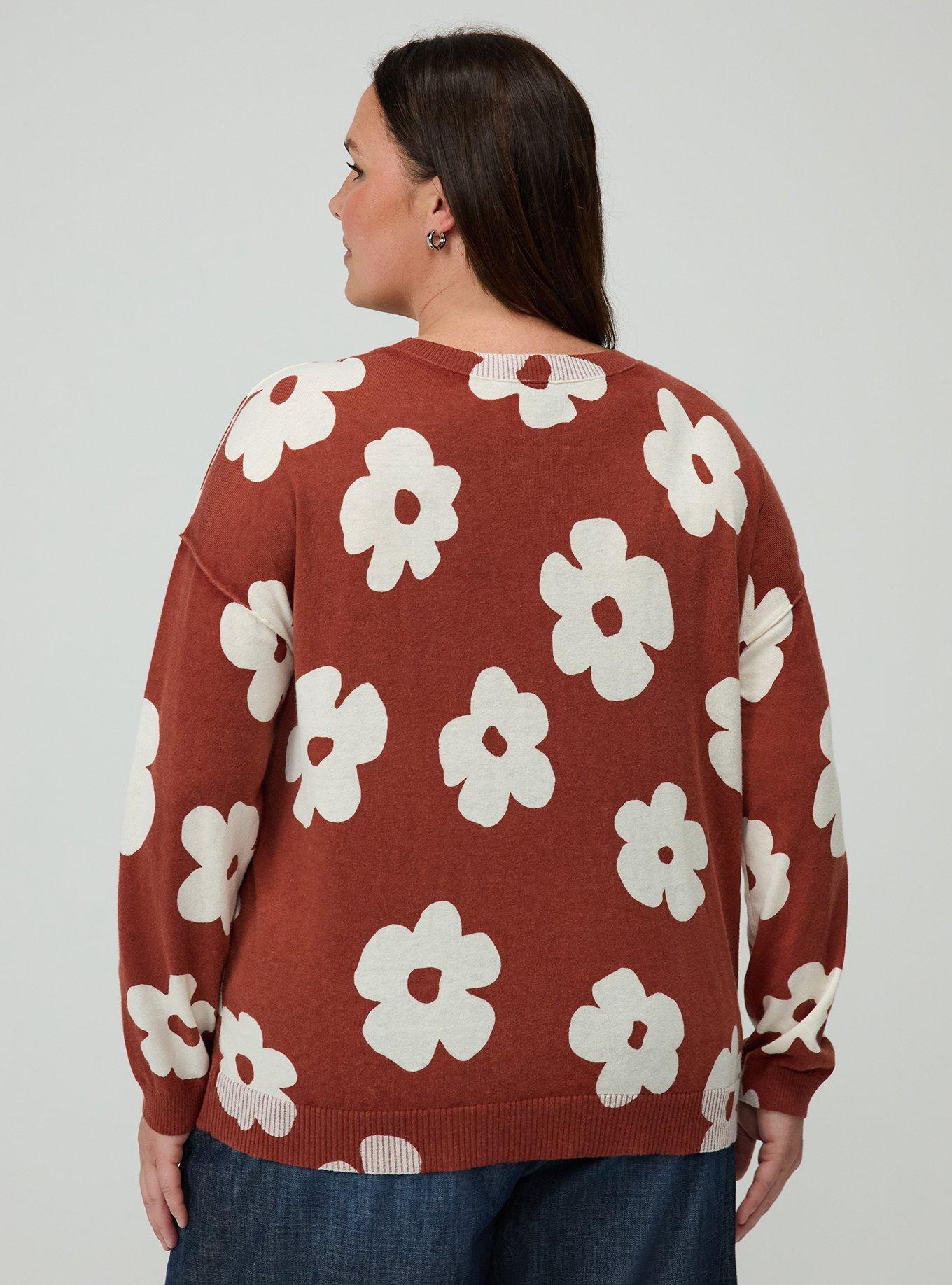 V-Neck Pullover Sweater, KASEY DAISY BRICK, alternate