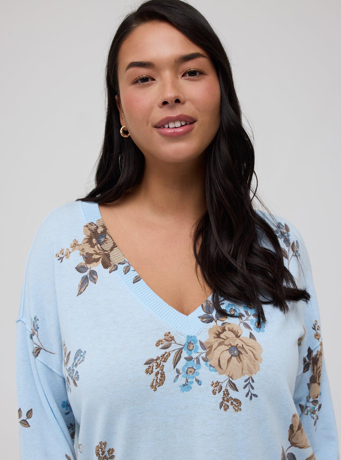 V-Neck Pullover Sweater, KIRBY FLORAL, alternate