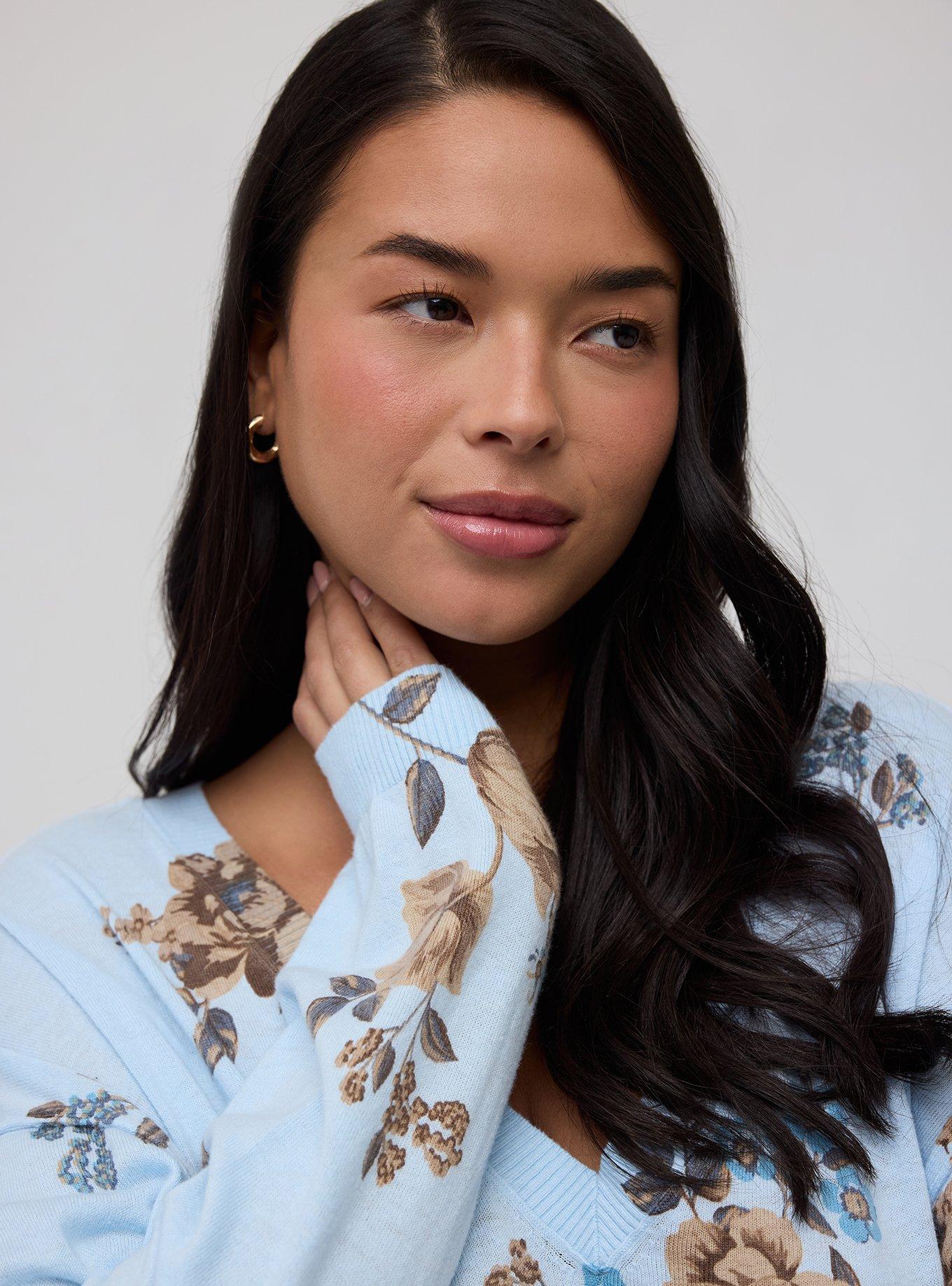 V-Neck Pullover Sweater, KIRBY FLORAL, alternate