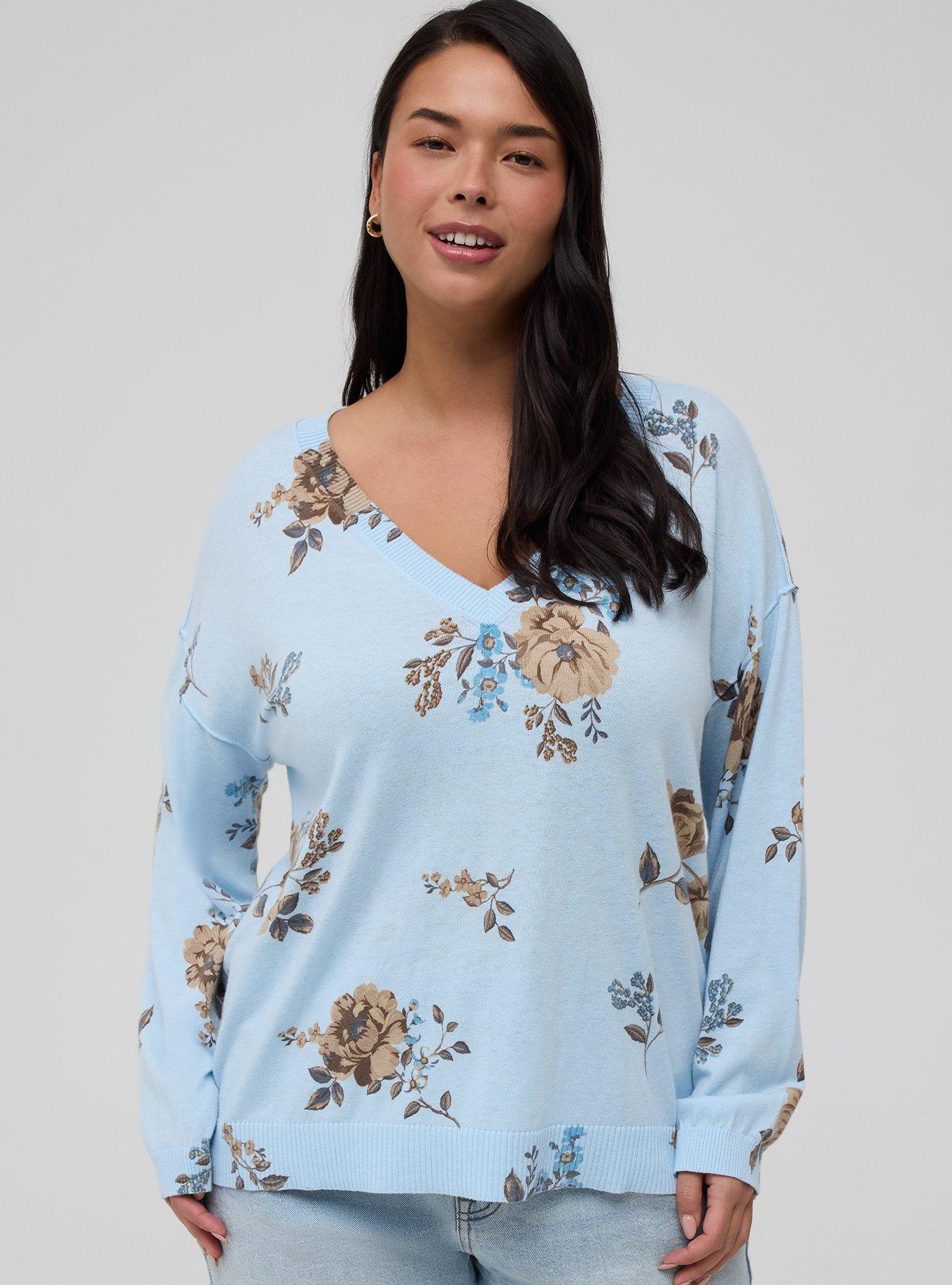 V-Neck Pullover Sweater, KIRBY FLORAL, alternate