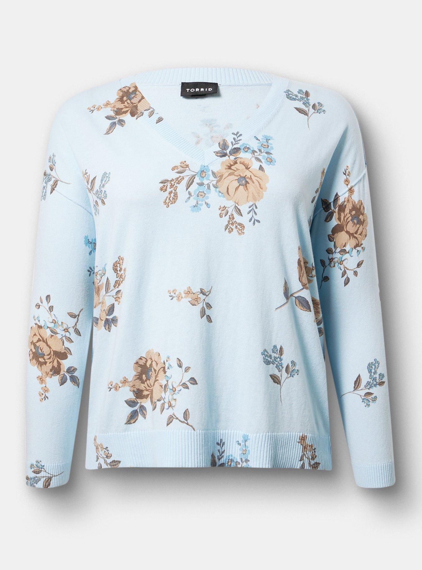 V-Neck Pullover Sweater, KIRBY FLORAL, hi-res