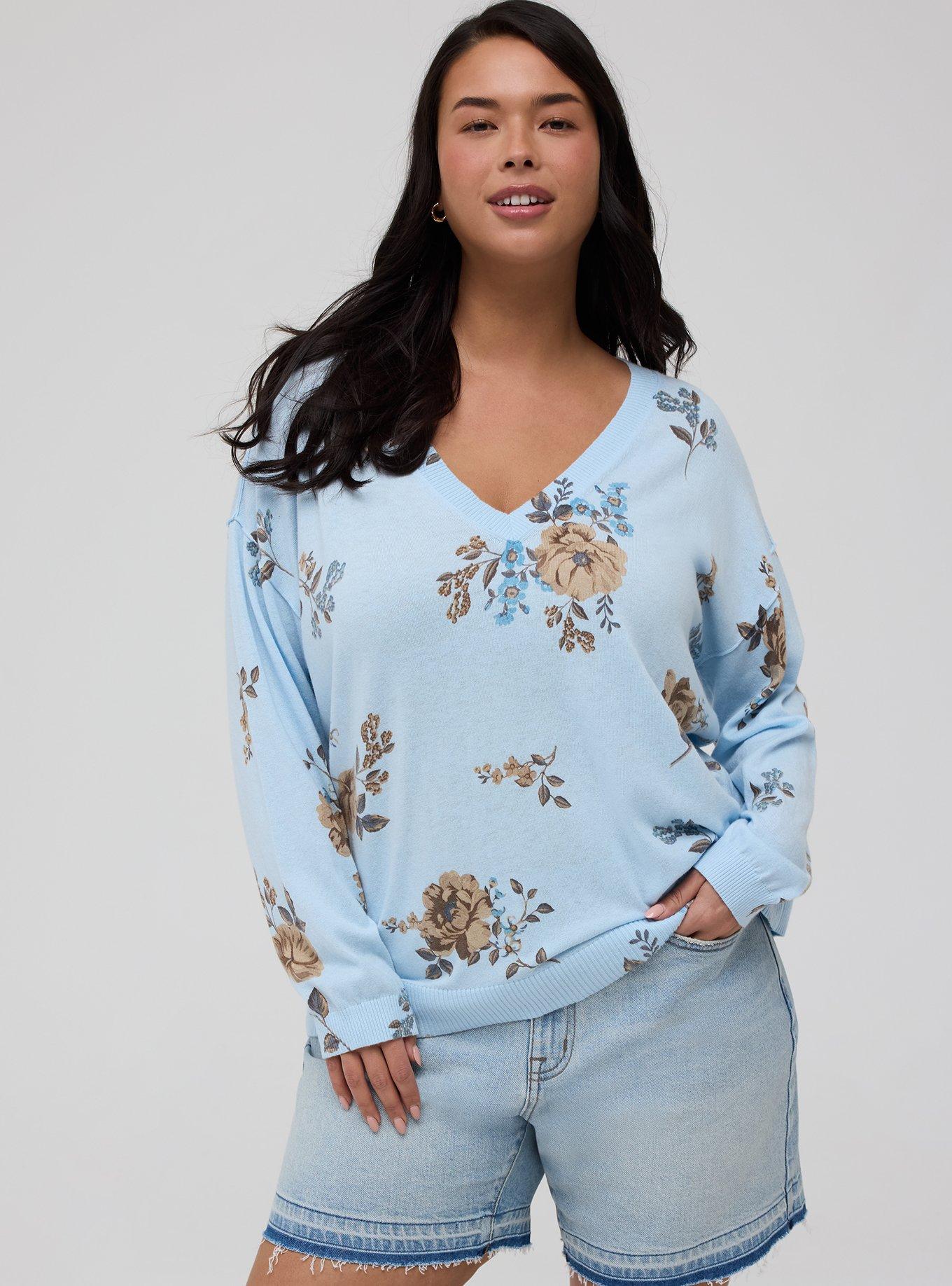 V-Neck Pullover Sweater, KIRBY FLORAL, hi-res