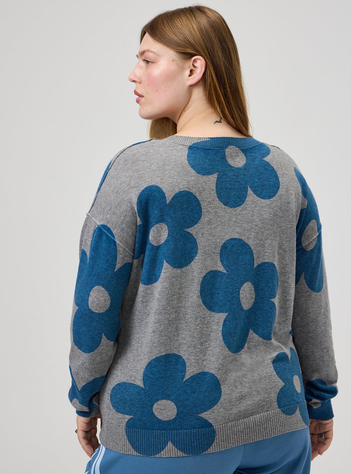 V-Neck Pullover Sweater, NAIVE FLORAL BLUE, alternate