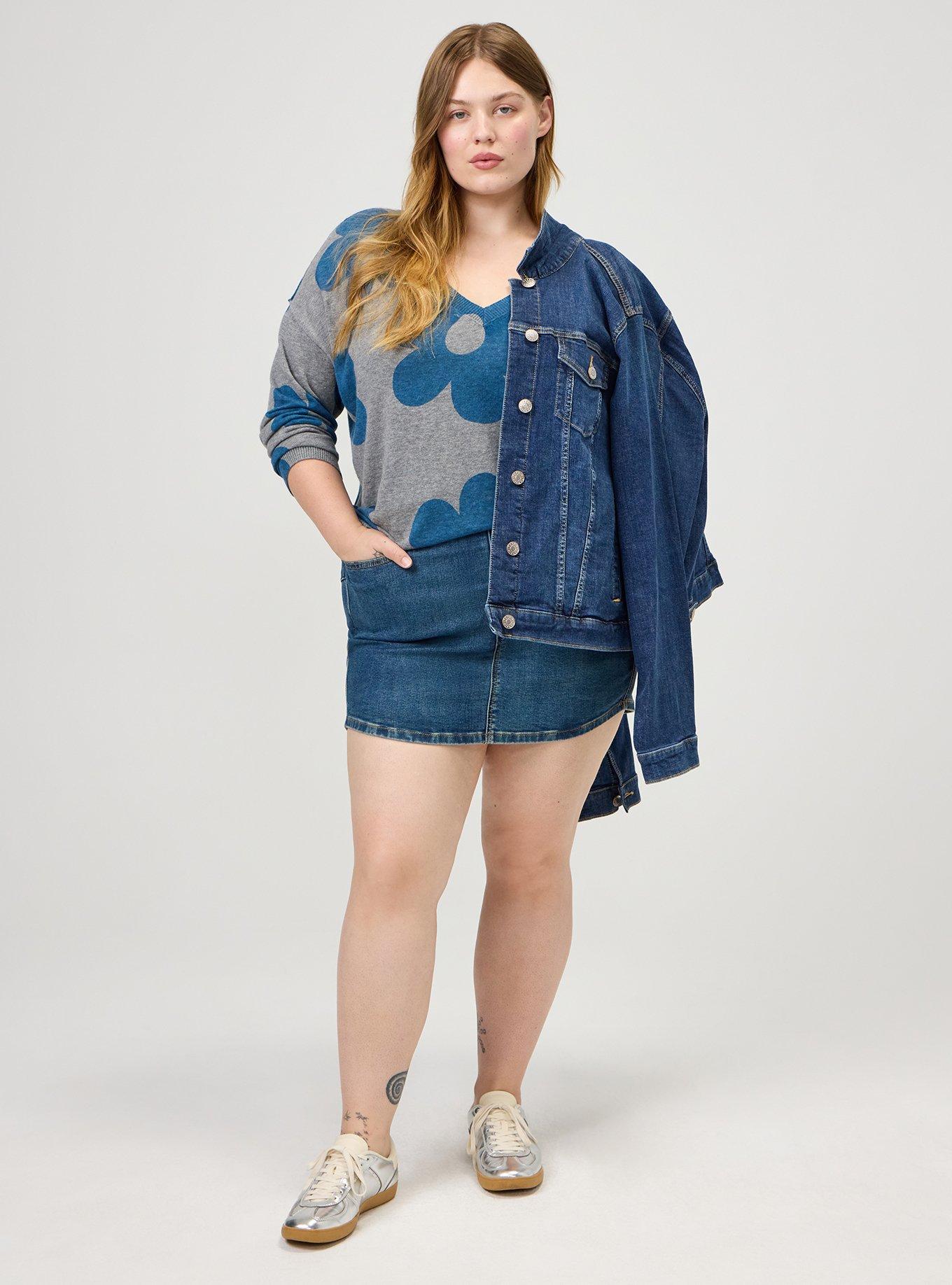 V-Neck Pullover Sweater, NAIVE FLORAL BLUE, alternate