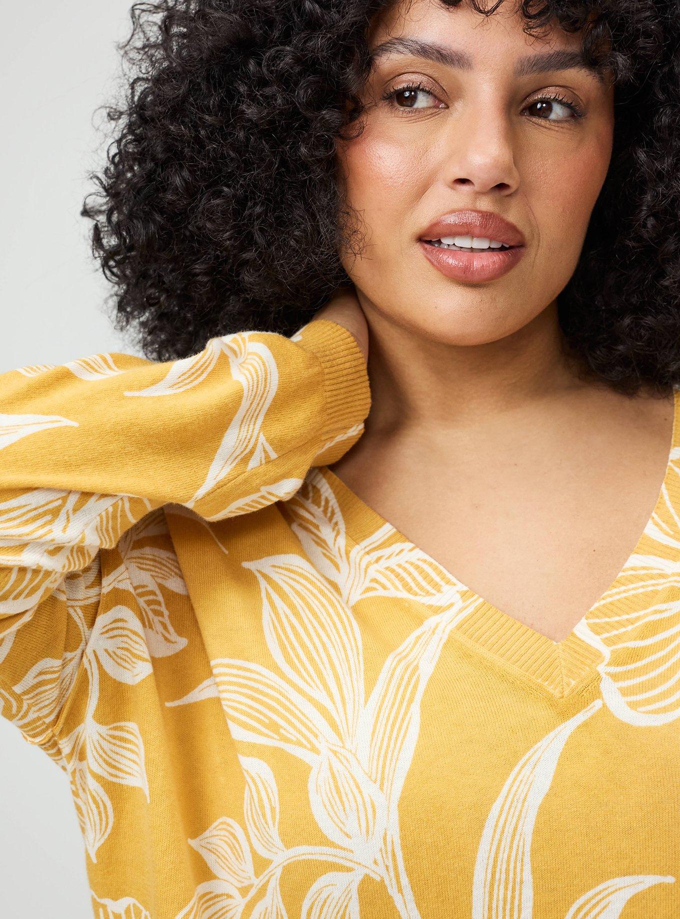 Plus Size V-Neck Pullover Sweater, NOVA FLORAL YELLOW, alternate