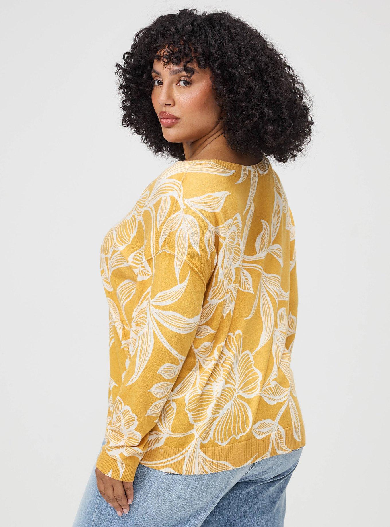 Plus Size V-Neck Pullover Sweater, NOVA FLORAL YELLOW, alternate