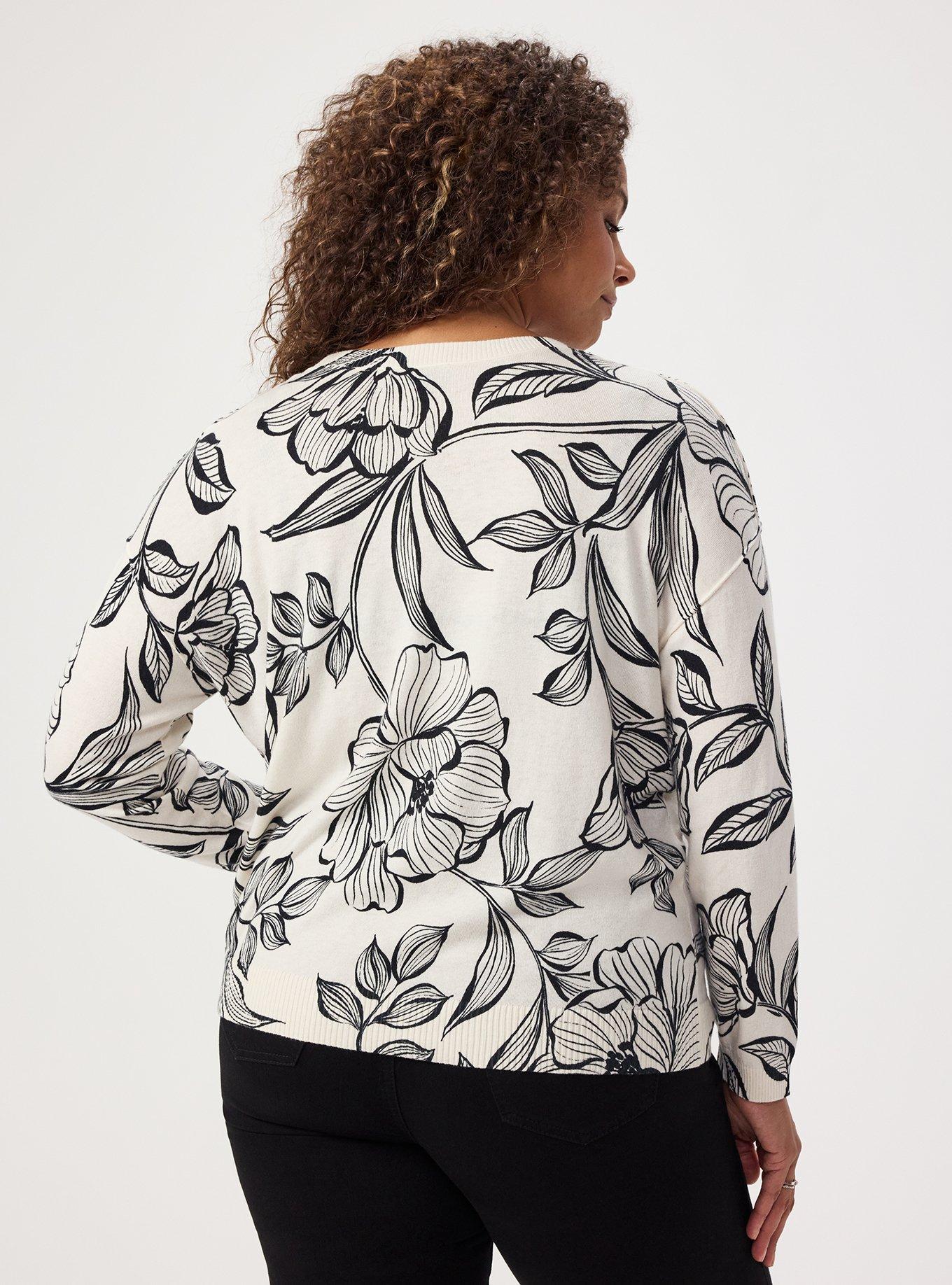 Plus Size V-Neck Pullover Sweater, NOVA FLORAL IVORY, alternate