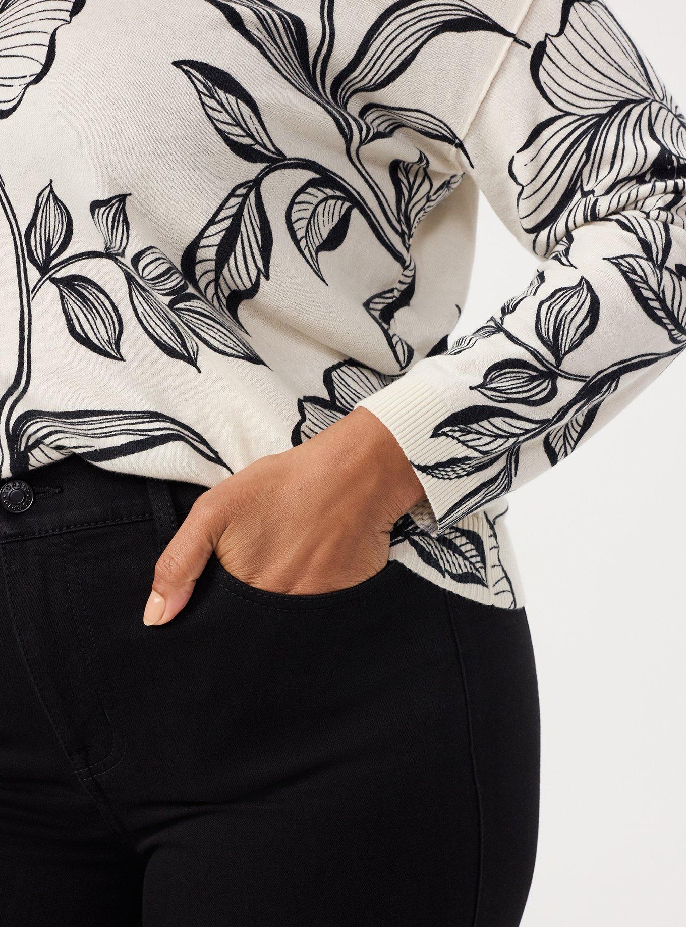 Plus Size V-Neck Pullover Sweater, NOVA FLORAL IVORY, alternate