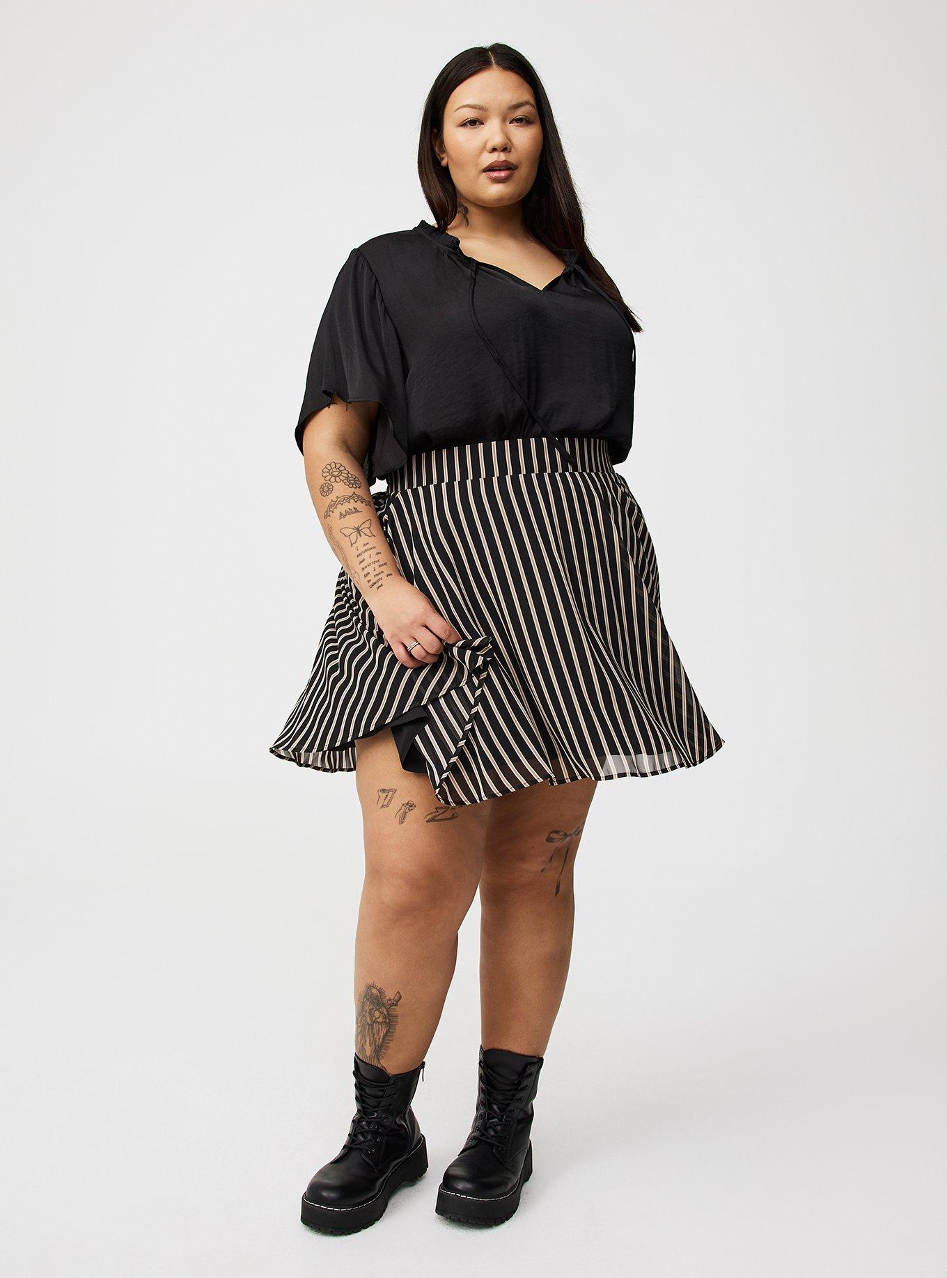 Satin Tie-Front Ruffle-Neck Blouse