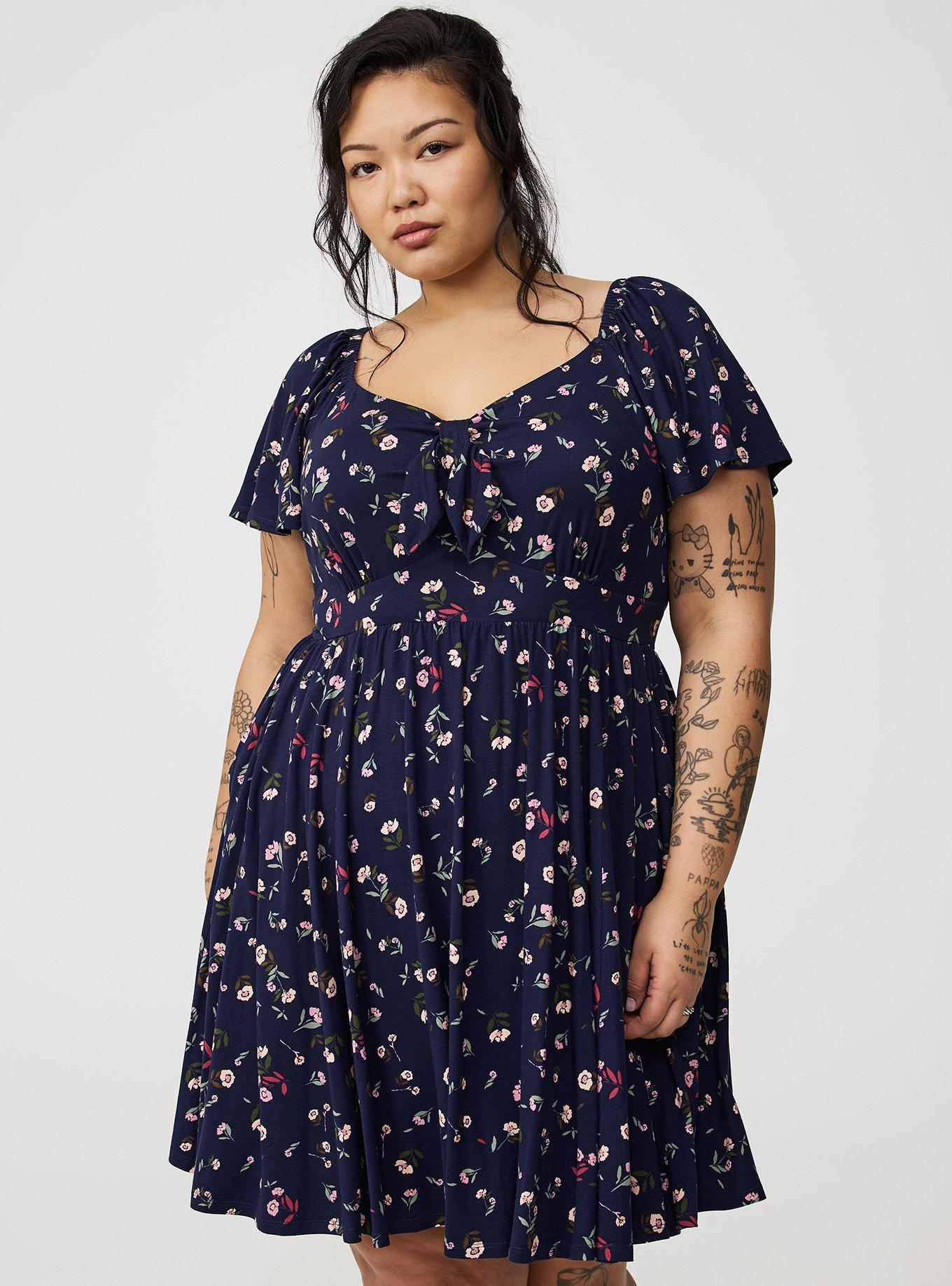 Mini Flutter-Sleeve Tie-Front Dress