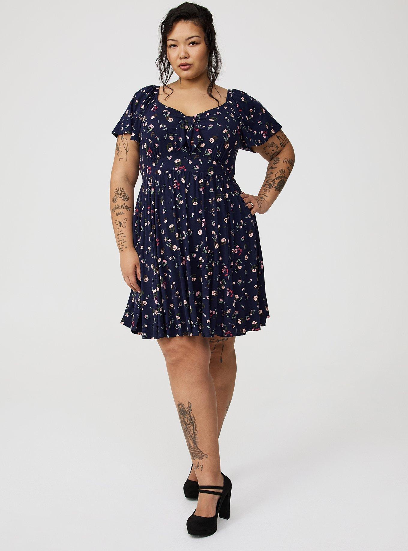 Mini Flutter-Sleeve Tie-Front Dress